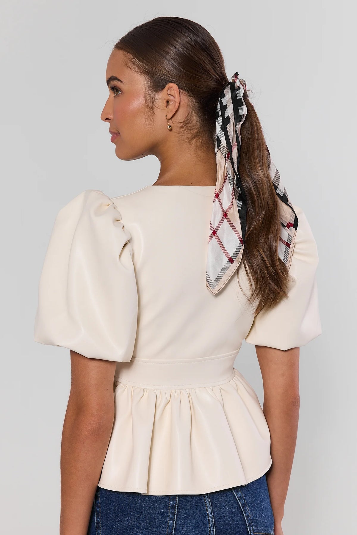Ivory Faux Leather Peplum Top | Avara
