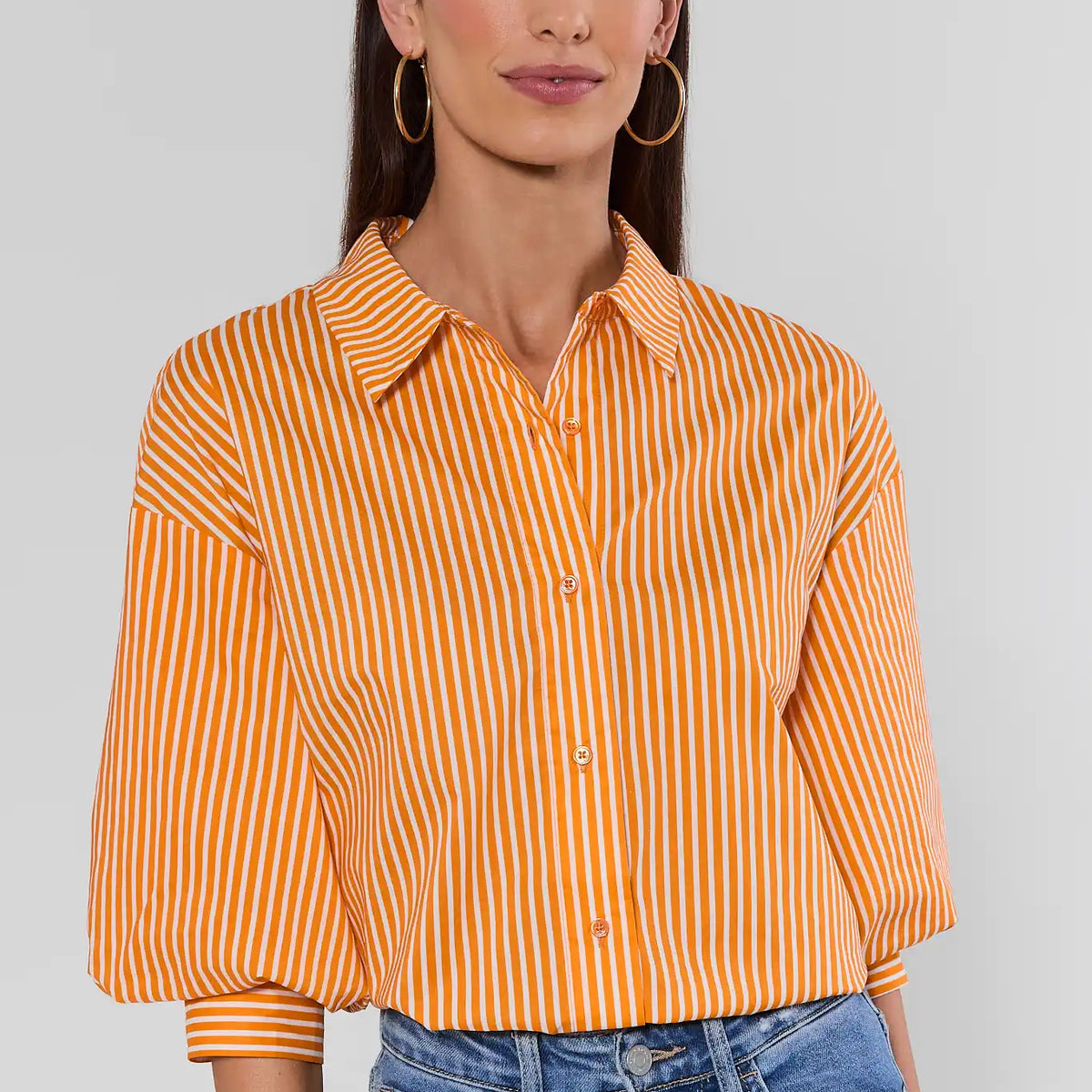 トップス aaa89 Orange Striped Button Up Top | Avara