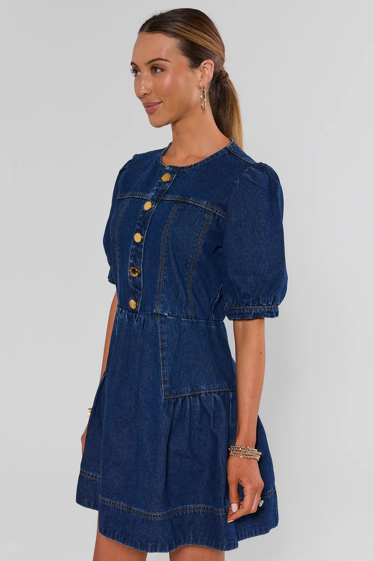 denim dress short Dark A-Line | Women's Clothing 2% spandex Woven denim Color:White Print RKI-Normal What is the car