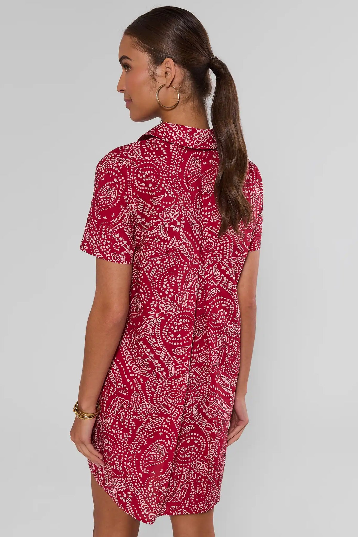 Tia Red Printed Collared Short Dress