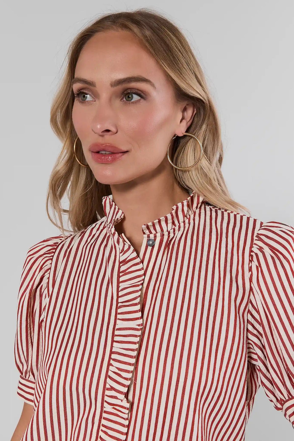 Jules Red Stripe Ruffle Trim Top | Avara