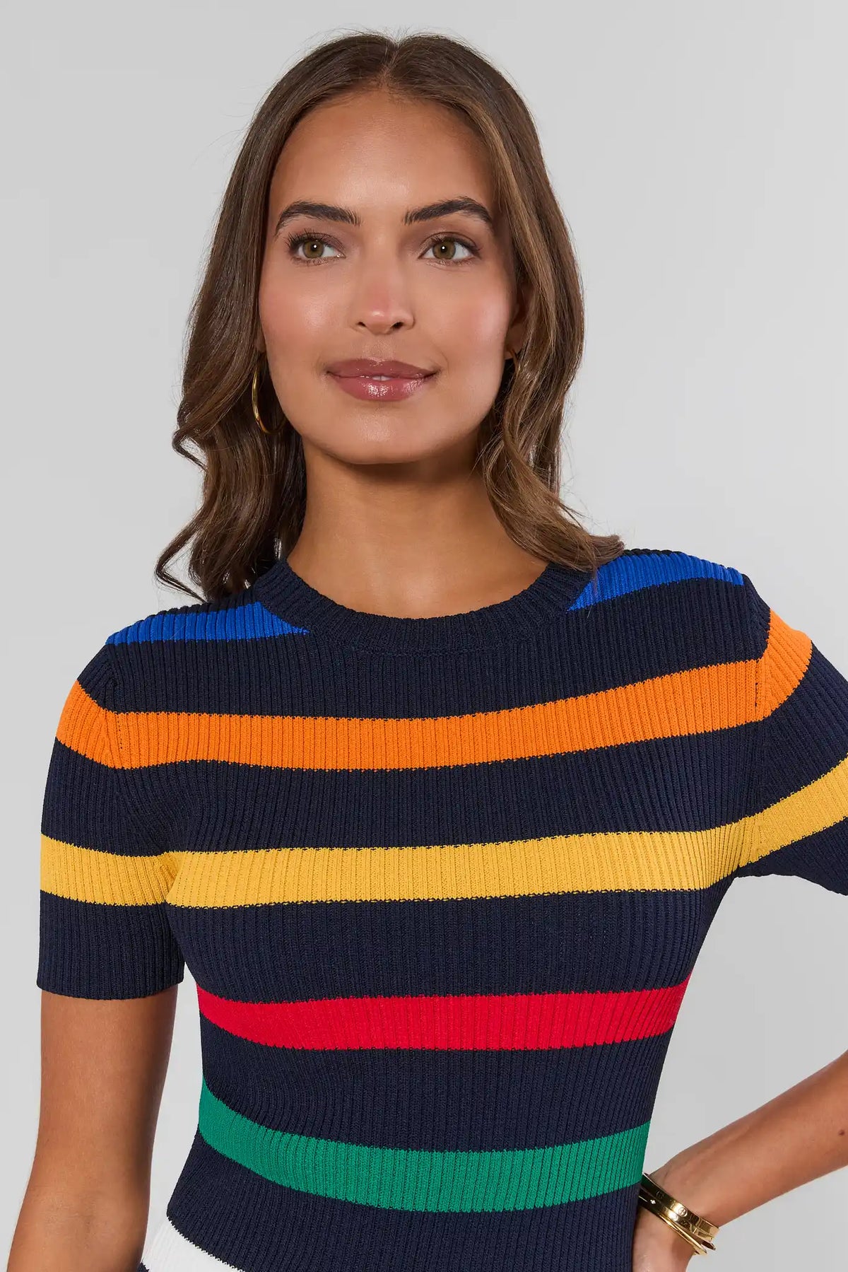 トップス AKIRANAKA Bente irregular stripe knit Multi Striped Ribbed Knit Top | Avara