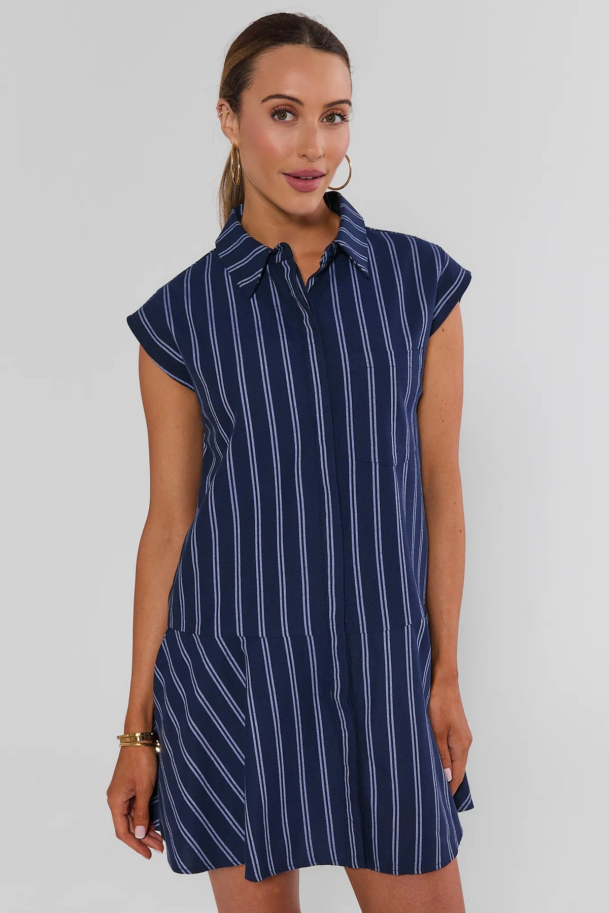 blue striped t shirt dress Staple The Label Mathilde Mini In Stripe Length 36 1/8 XS Tola Striped Shirt Dress
