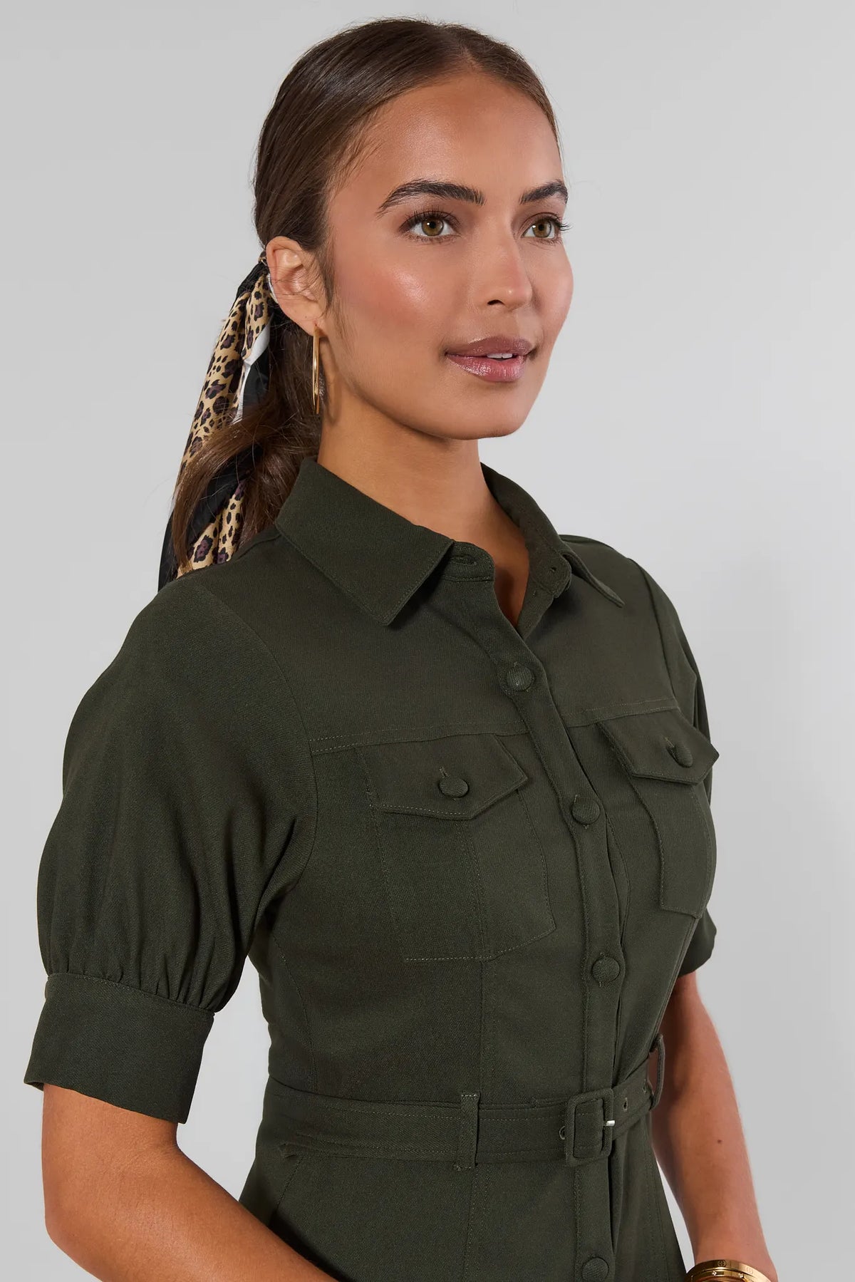 shirt dress olive green Button Up Belted Short Size:dress size pants :46 but on btimte days Teri Chocolate Brown Embroidered jump-february24
