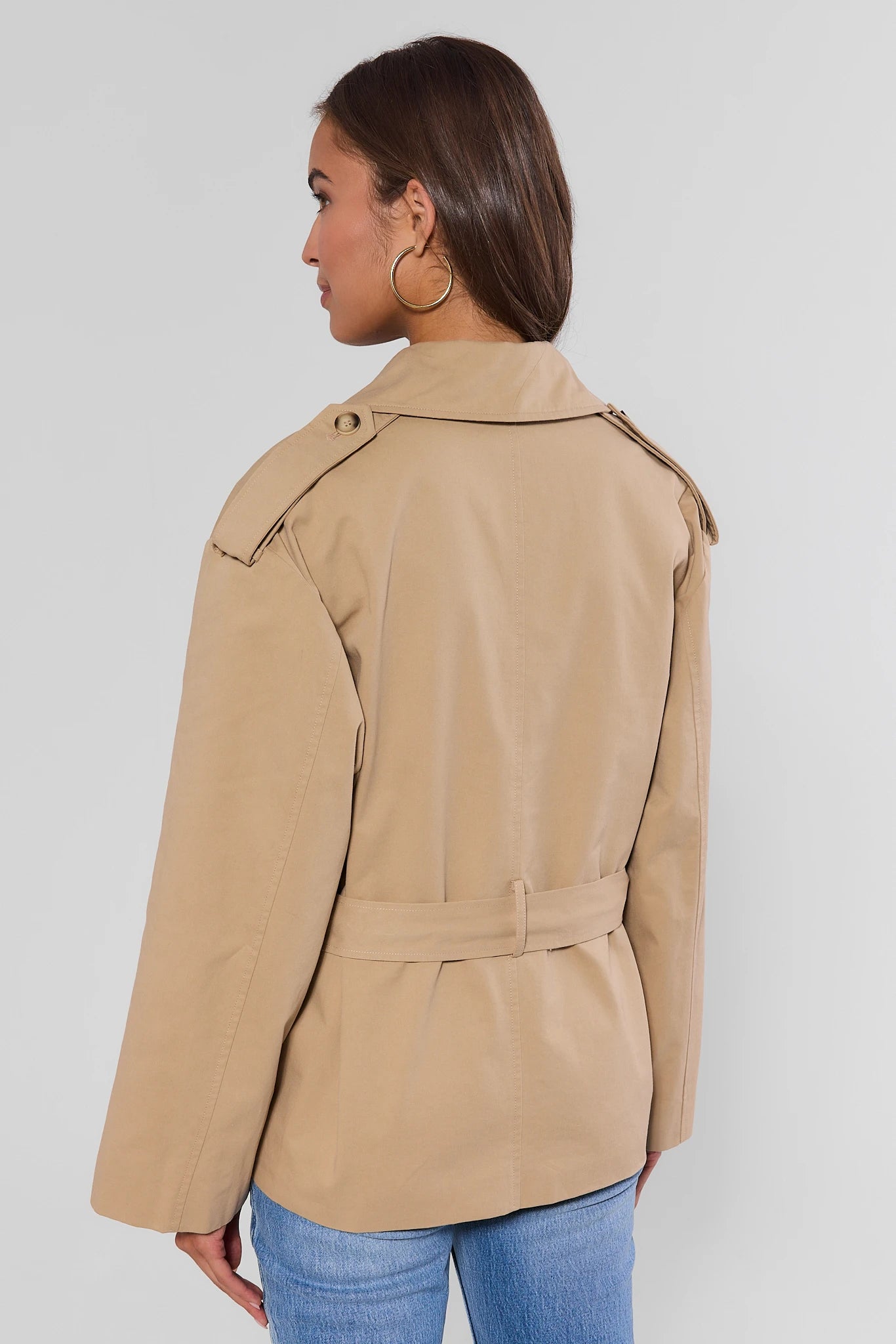 Tan Belted Short Trench Coat