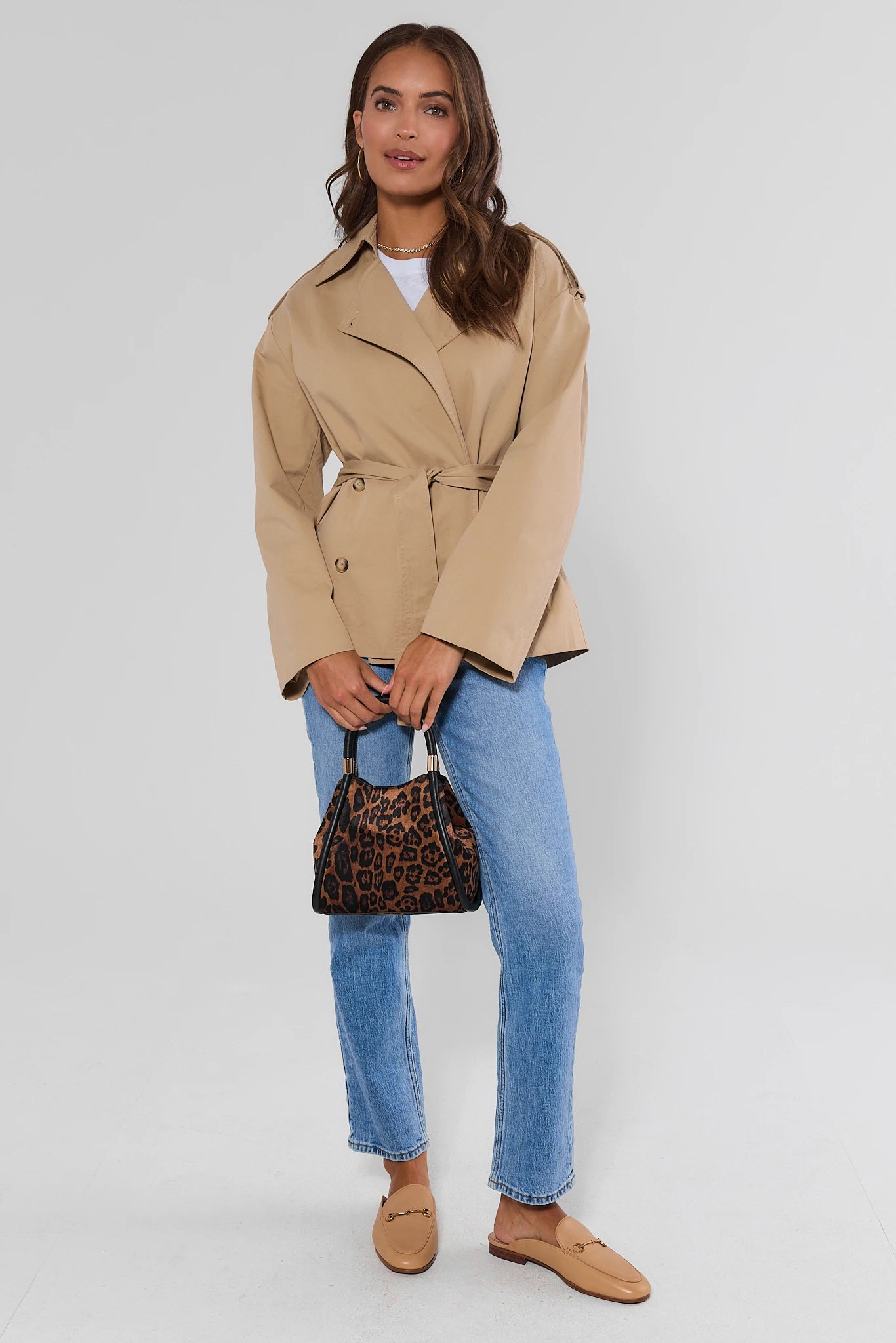 Tan Belted Short Trench Coat