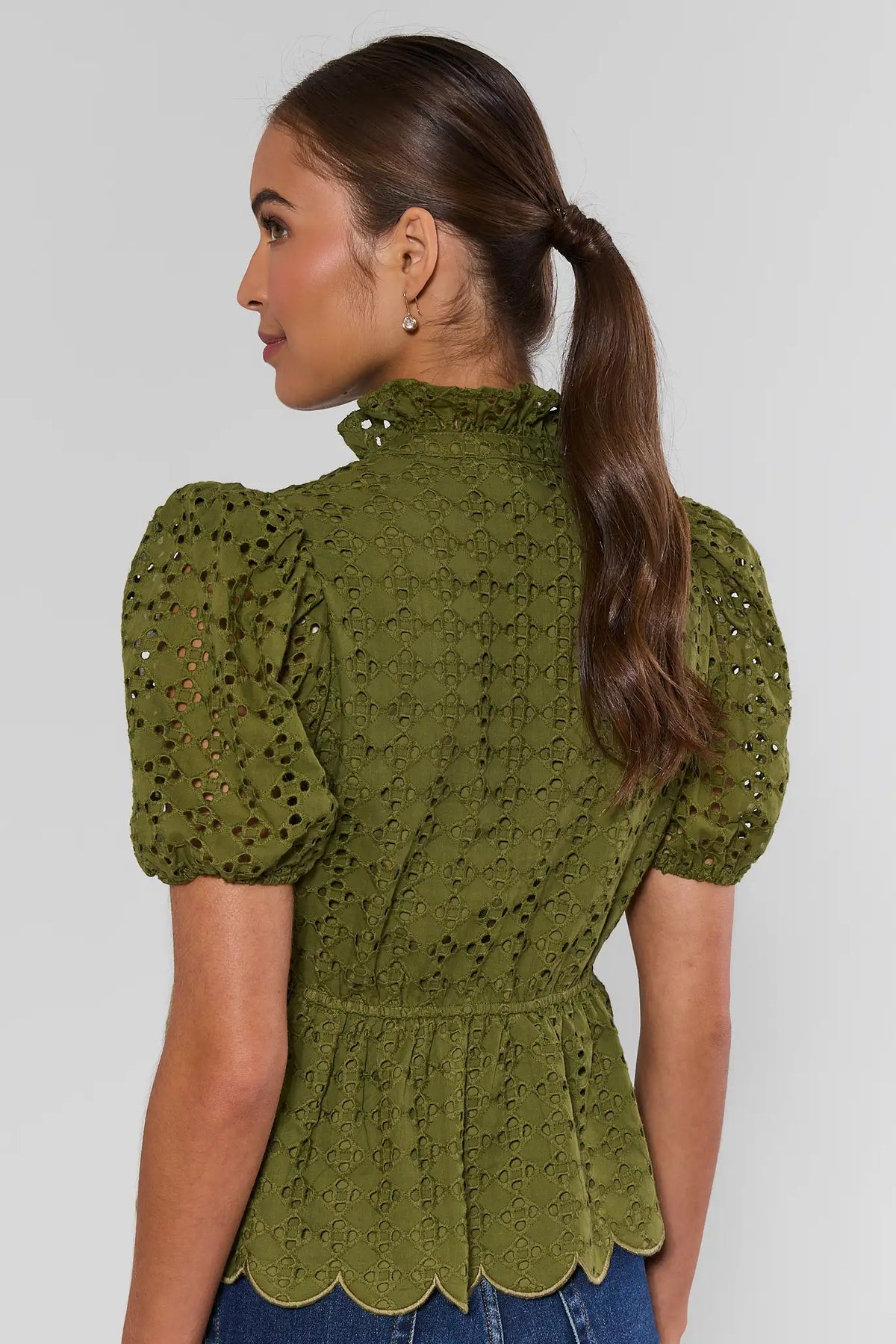 Green Eyelet Peplum Top | Avara
