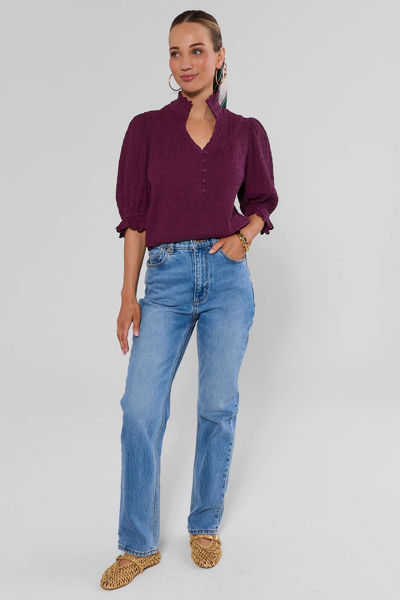 Hailey Plum Ruffle Trim Top