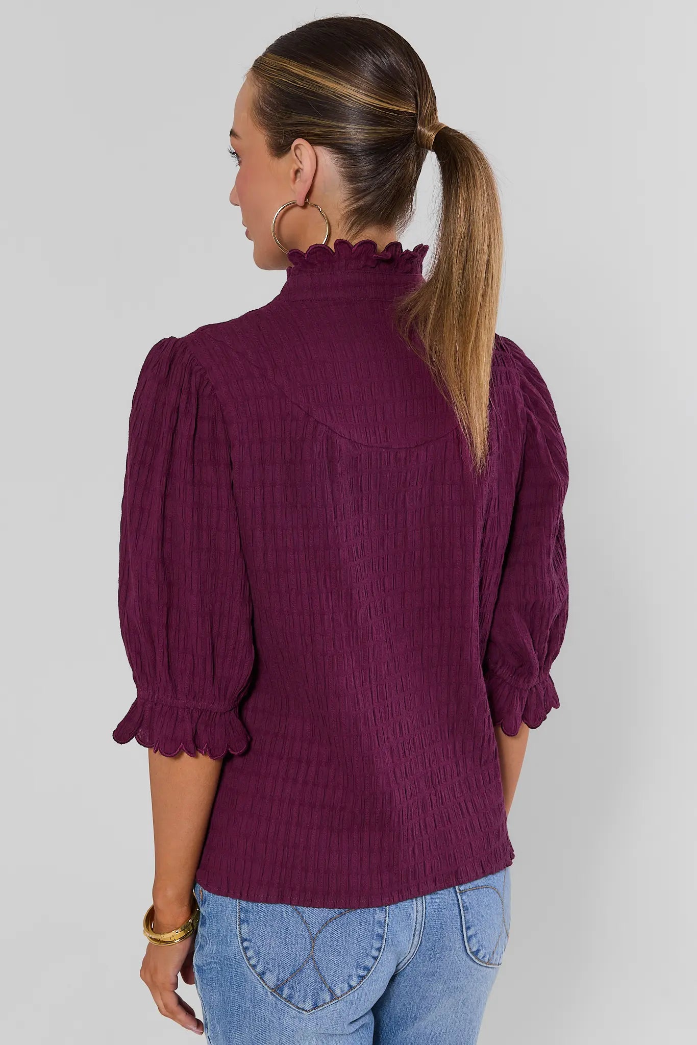 Hailey Plum Ruffle Trim Top