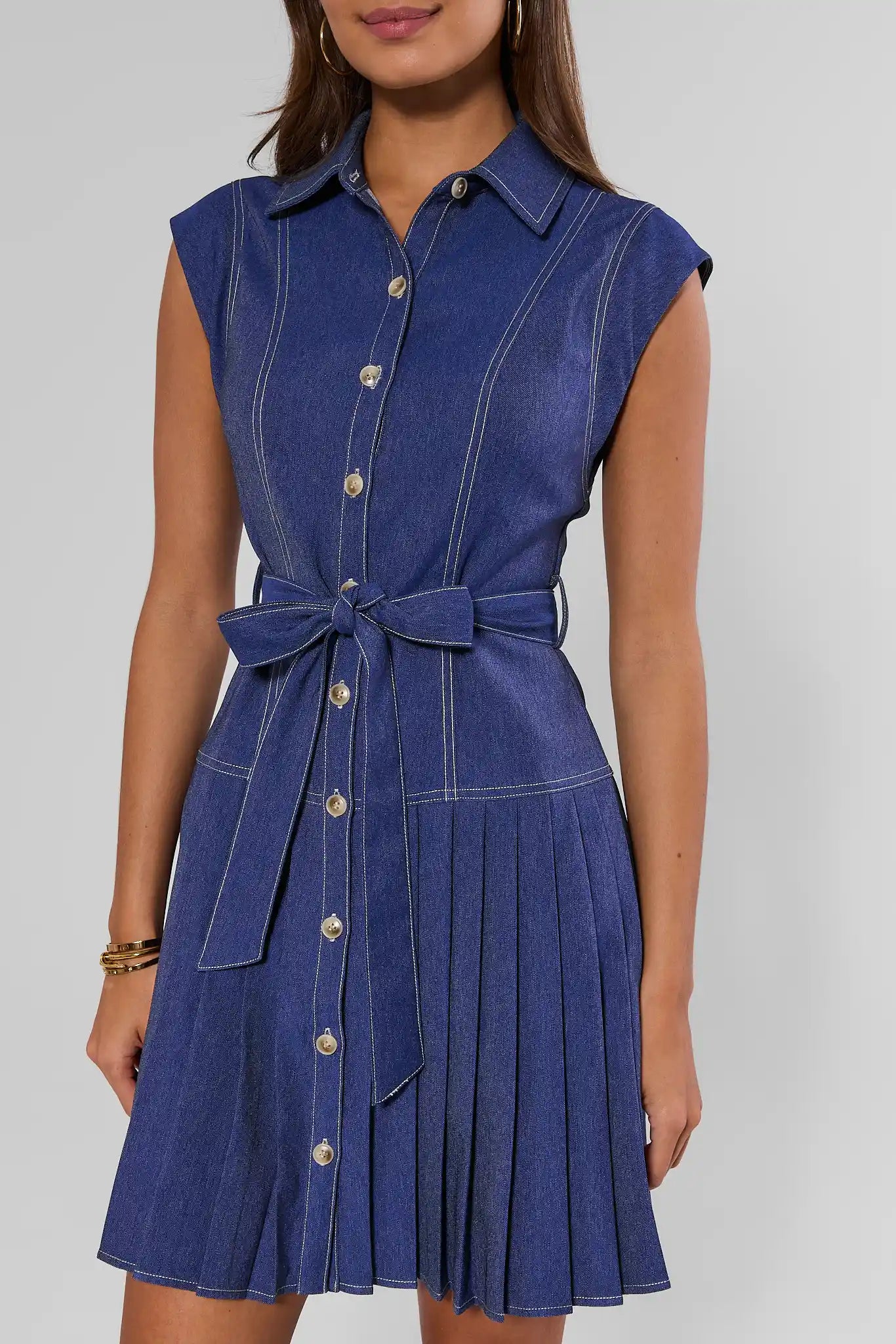Edie Denim Pleated Button Up Dress