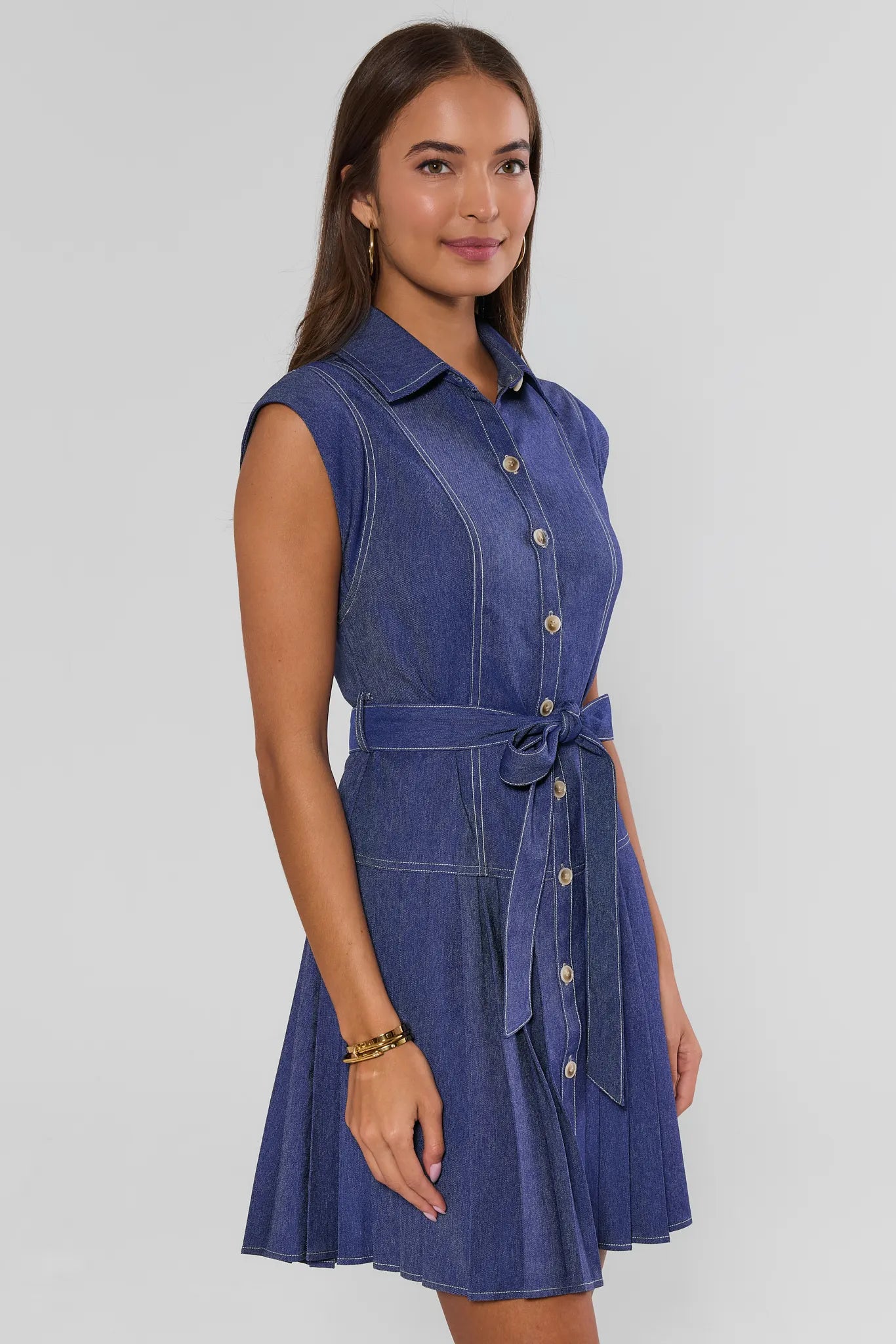 Edie Denim Pleated Button Up Dress