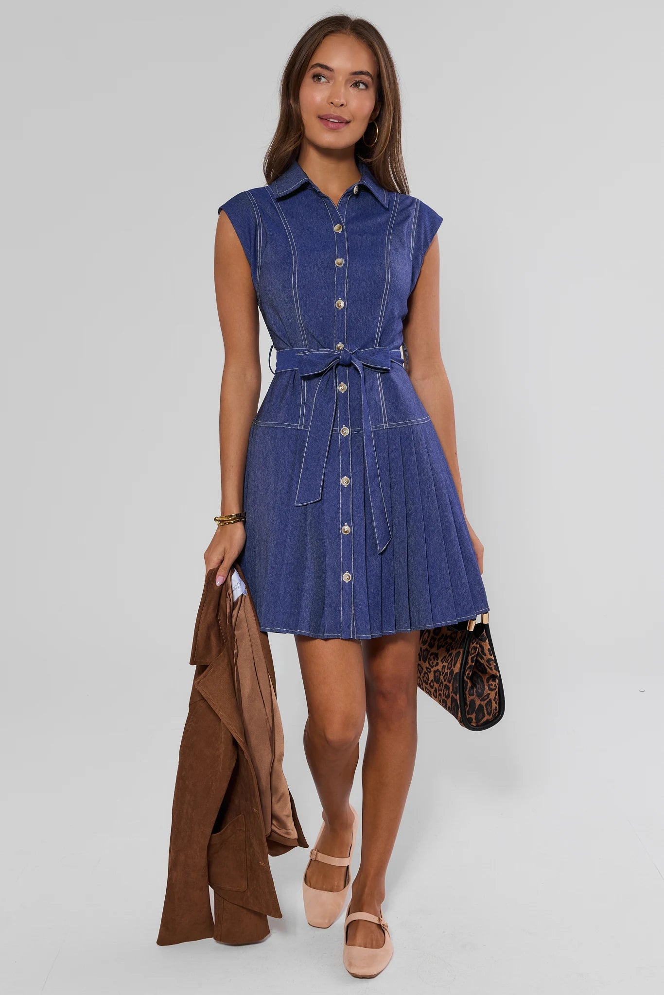 Edie Denim Pleated Button Up Dress