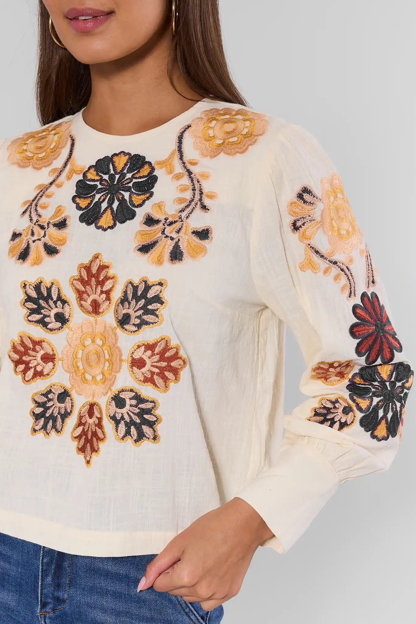 Winslet Cream Embroidered Top