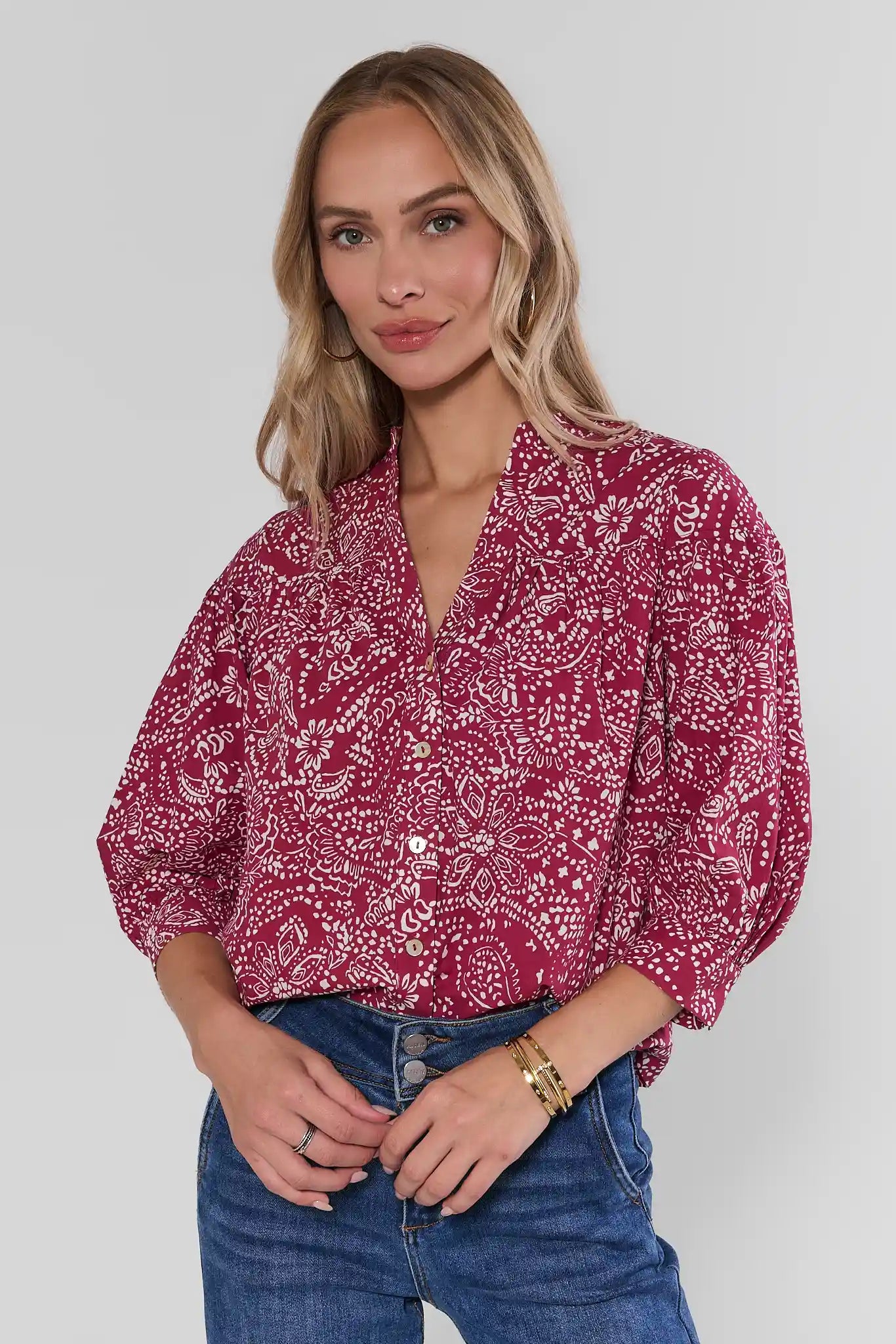 Becca Maroon Paisley Print Top