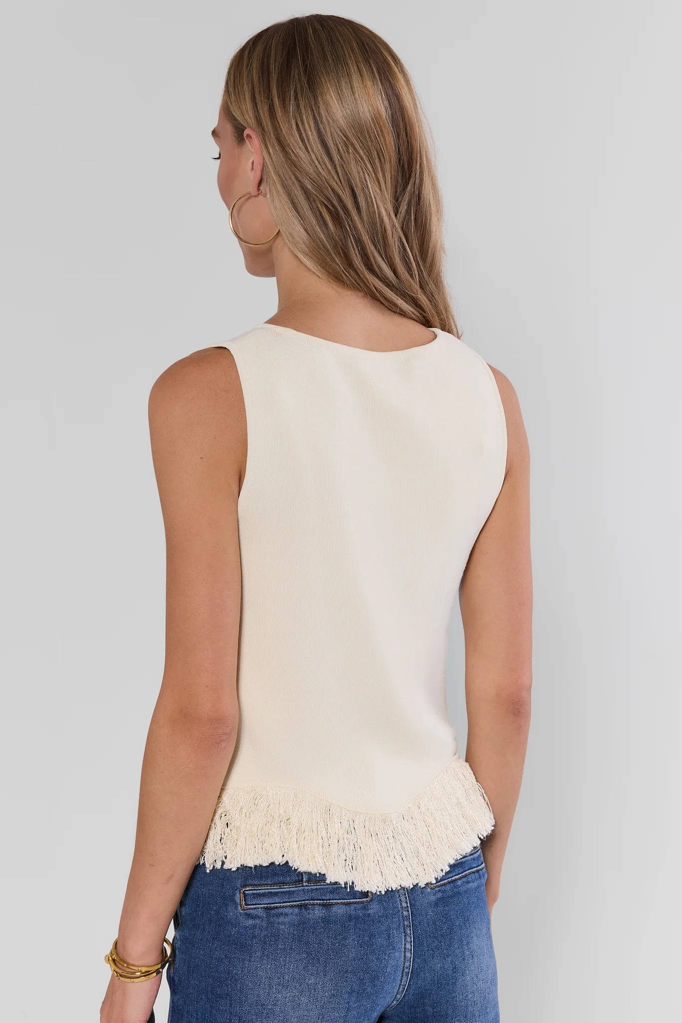 Shania White Fringe Trim Top