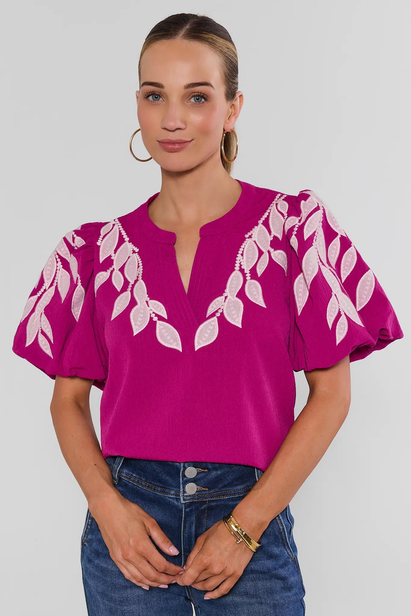 Beth Fuchsia Embroidered Top