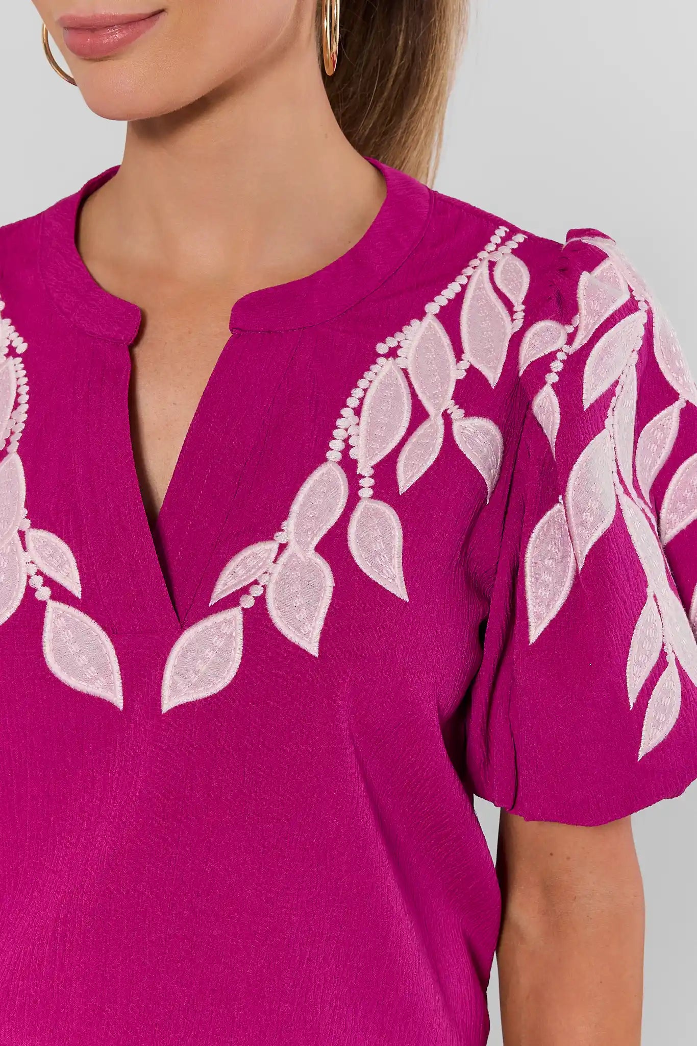 Beth Fuchsia Embroidered Top