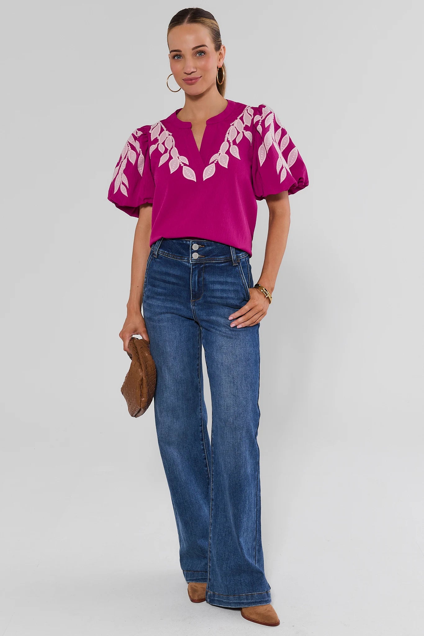 Beth Fuchsia Embroidered Top