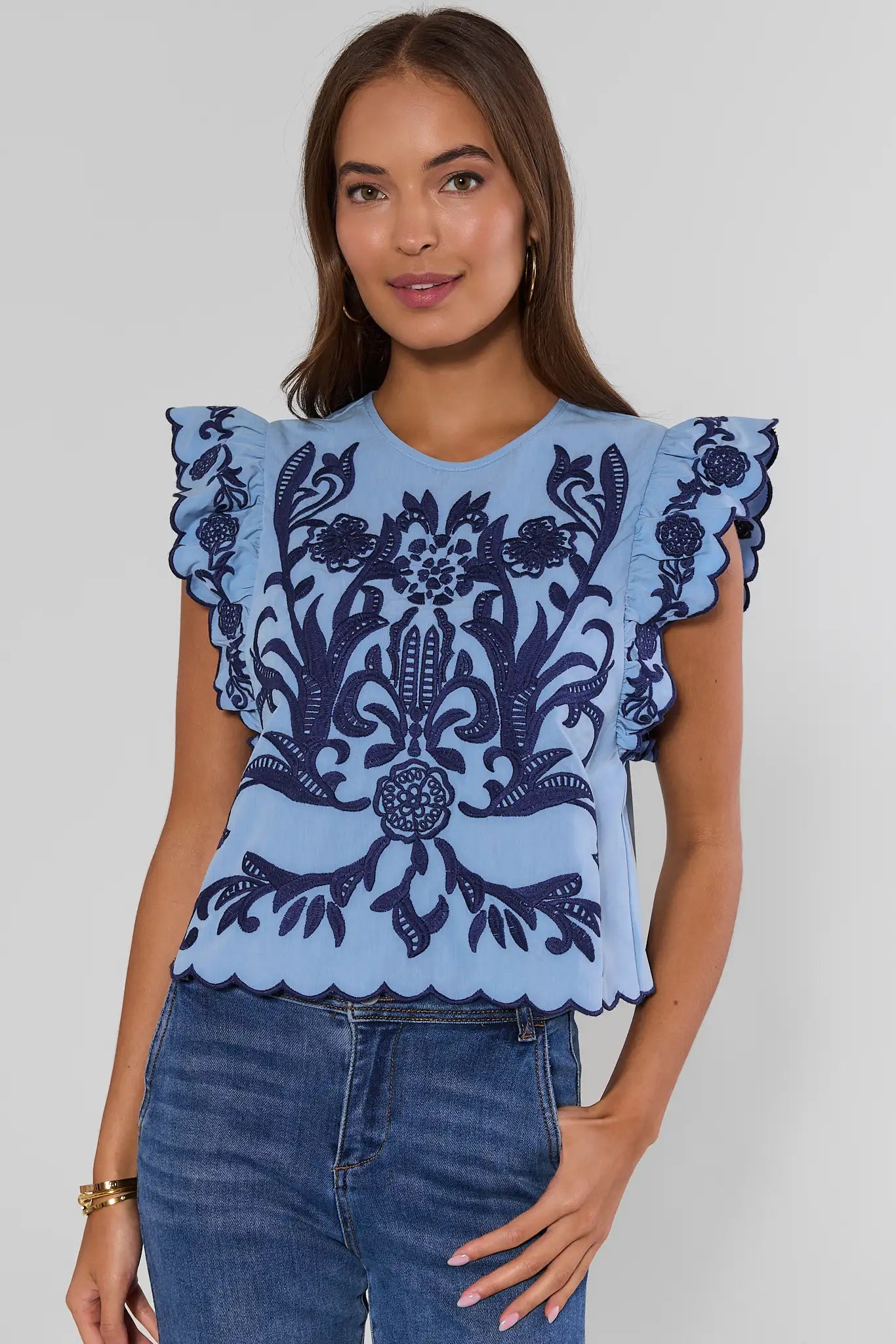 Bradley Blue Embroidered Top by THML