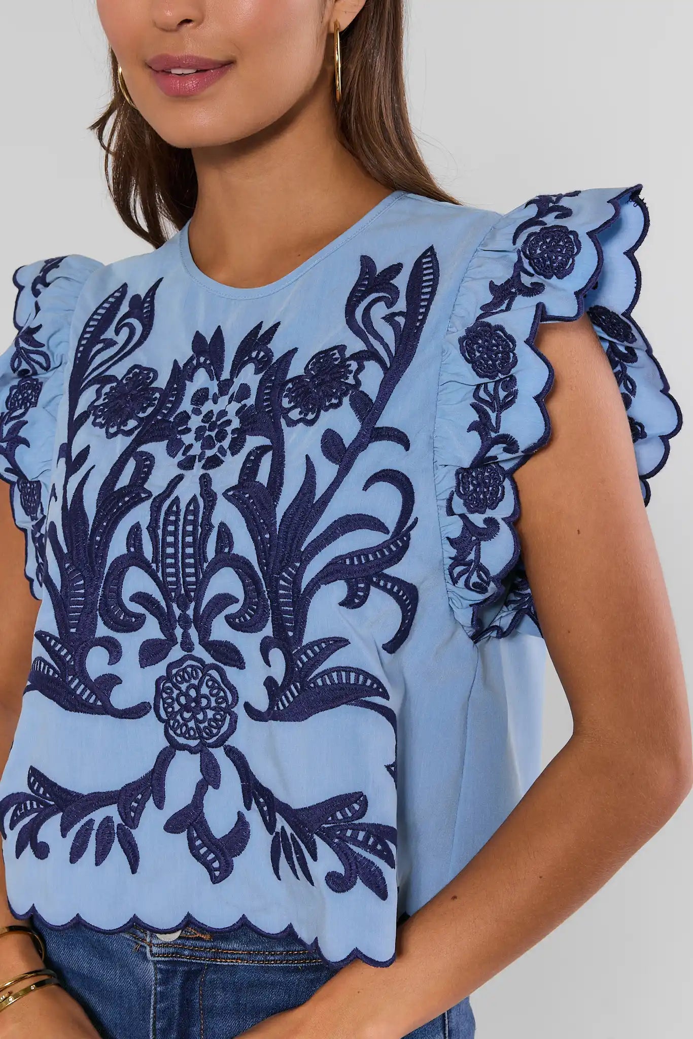 Bradley Blue Embroidered Top by THML