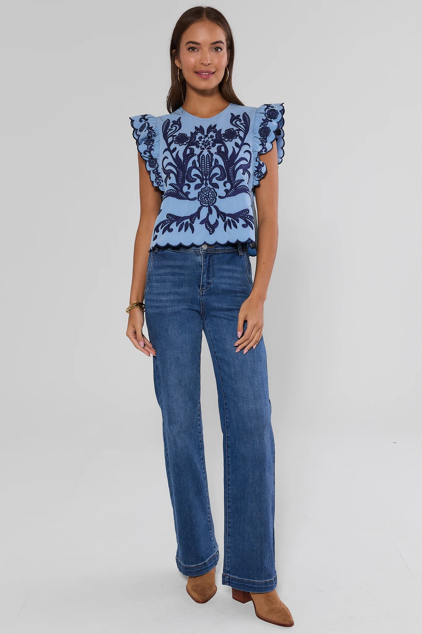 Bradley Blue Embroidered Top by THML