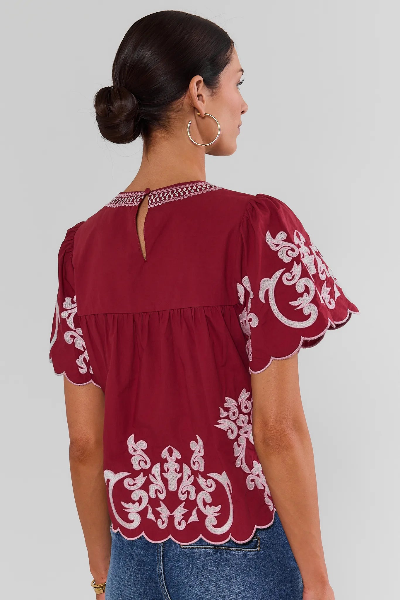 Erin Burgundy Embroidered Top by THML