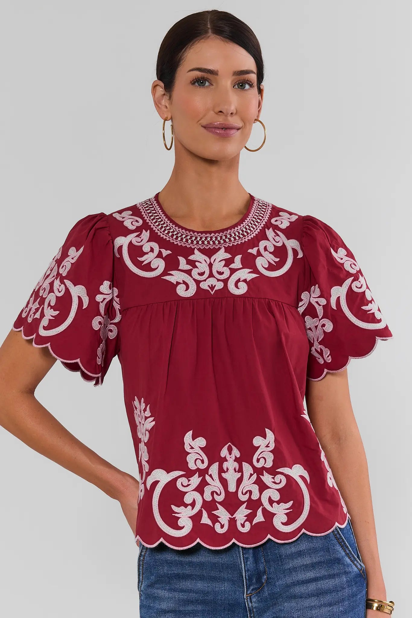 Erin Burgundy Embroidered Top by THML