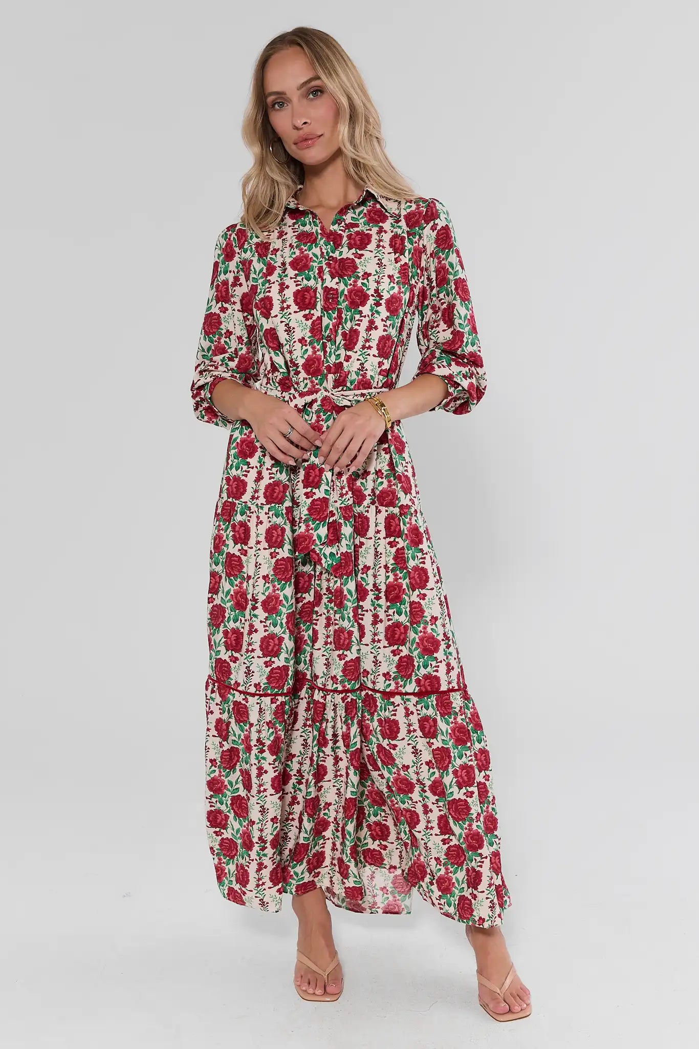 White Rose Print Maxi Dress