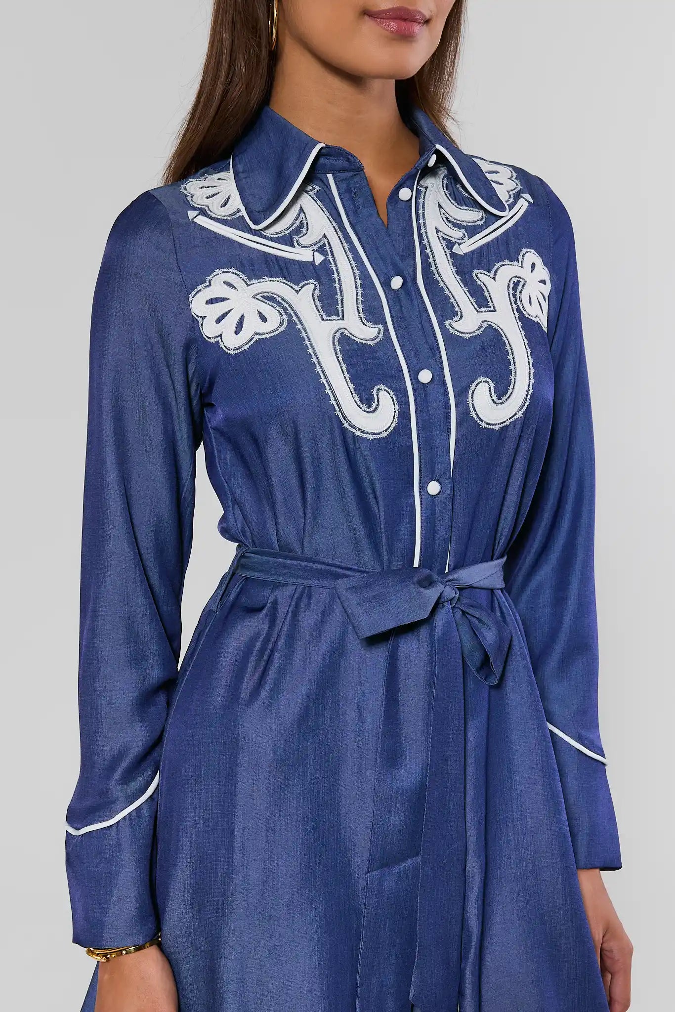 Chambray Embroidered Short Dress