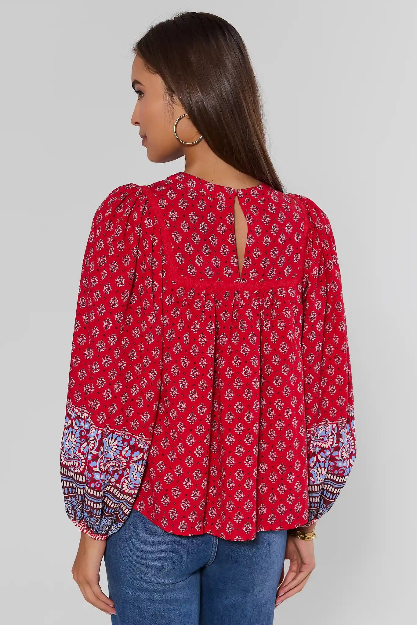 Red Printed Long Sleeve Top