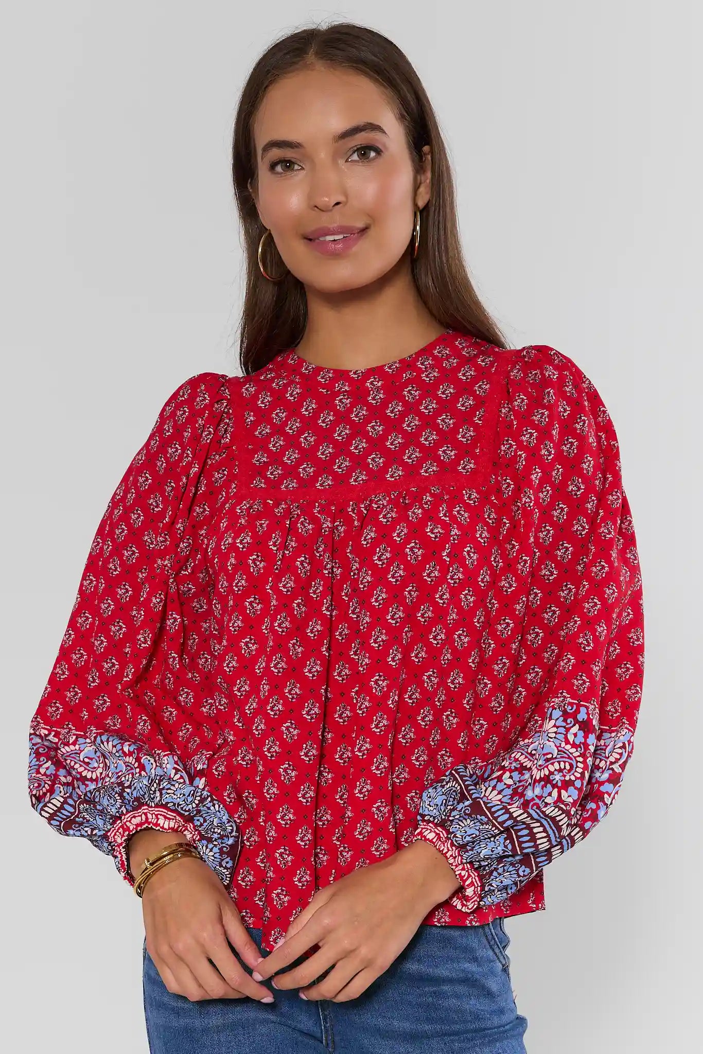 Red Printed Long Sleeve Top