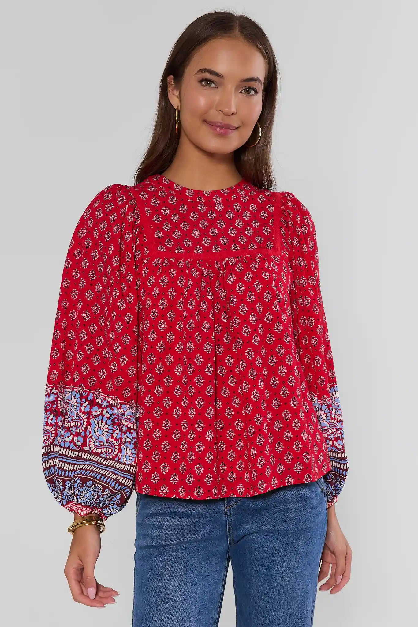 Red Printed Long Sleeve Top