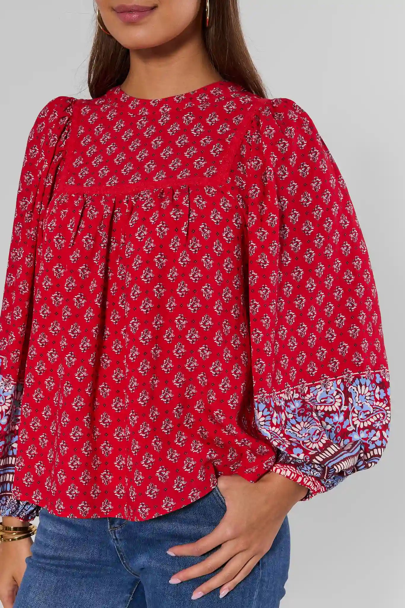 Red Printed Long Sleeve Top