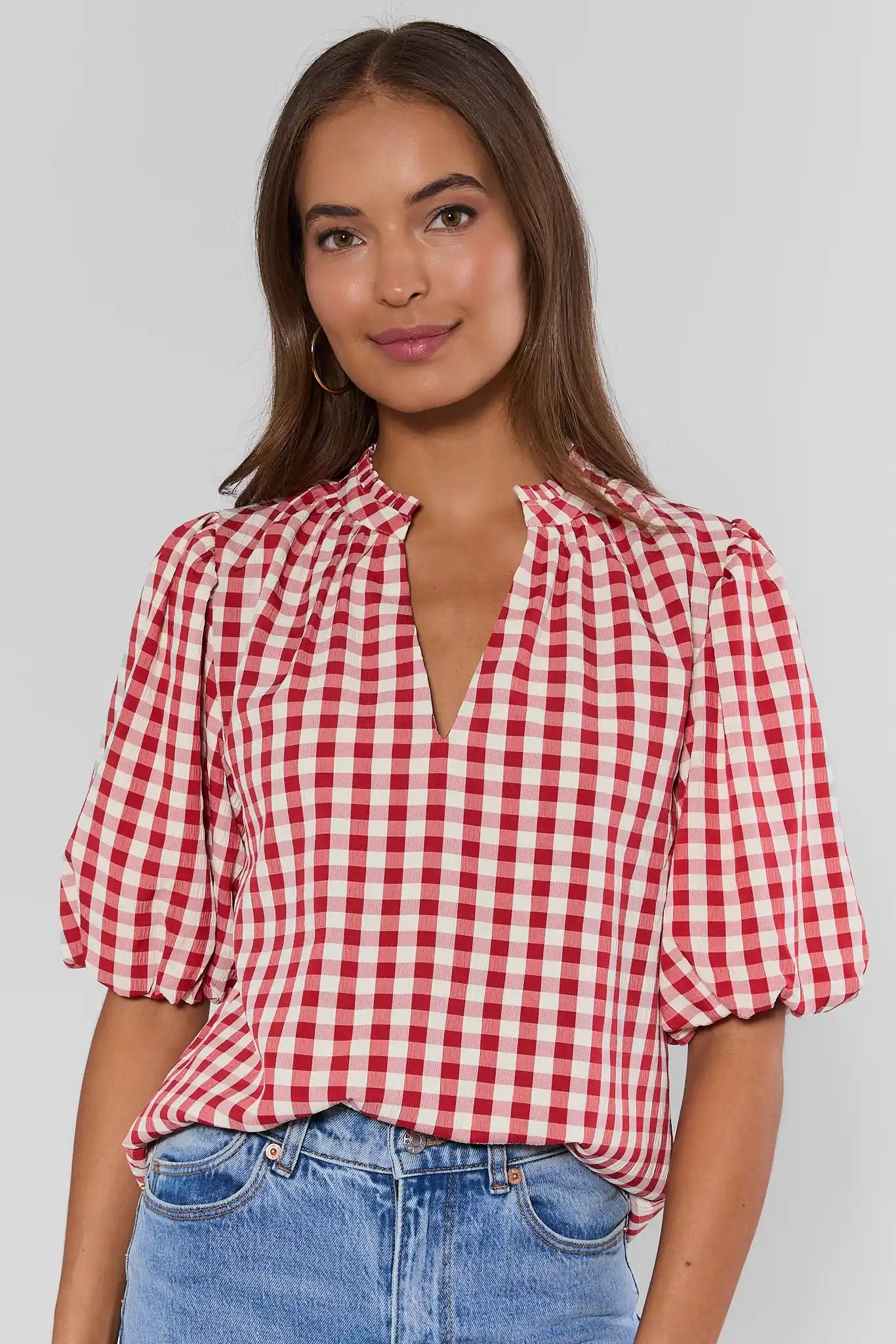 Charity Red Gingham Printed Top