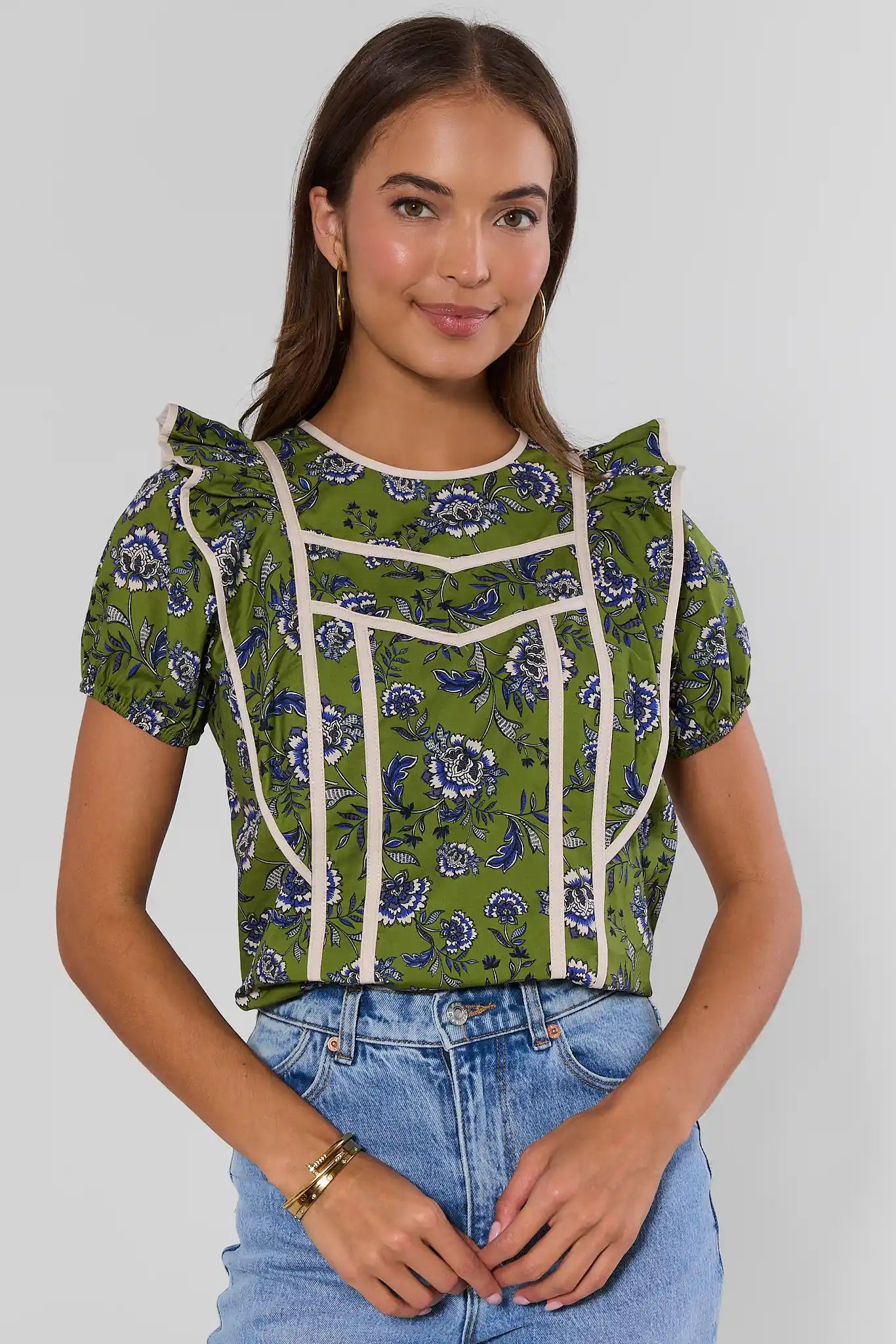 Olive Floral Printed Top