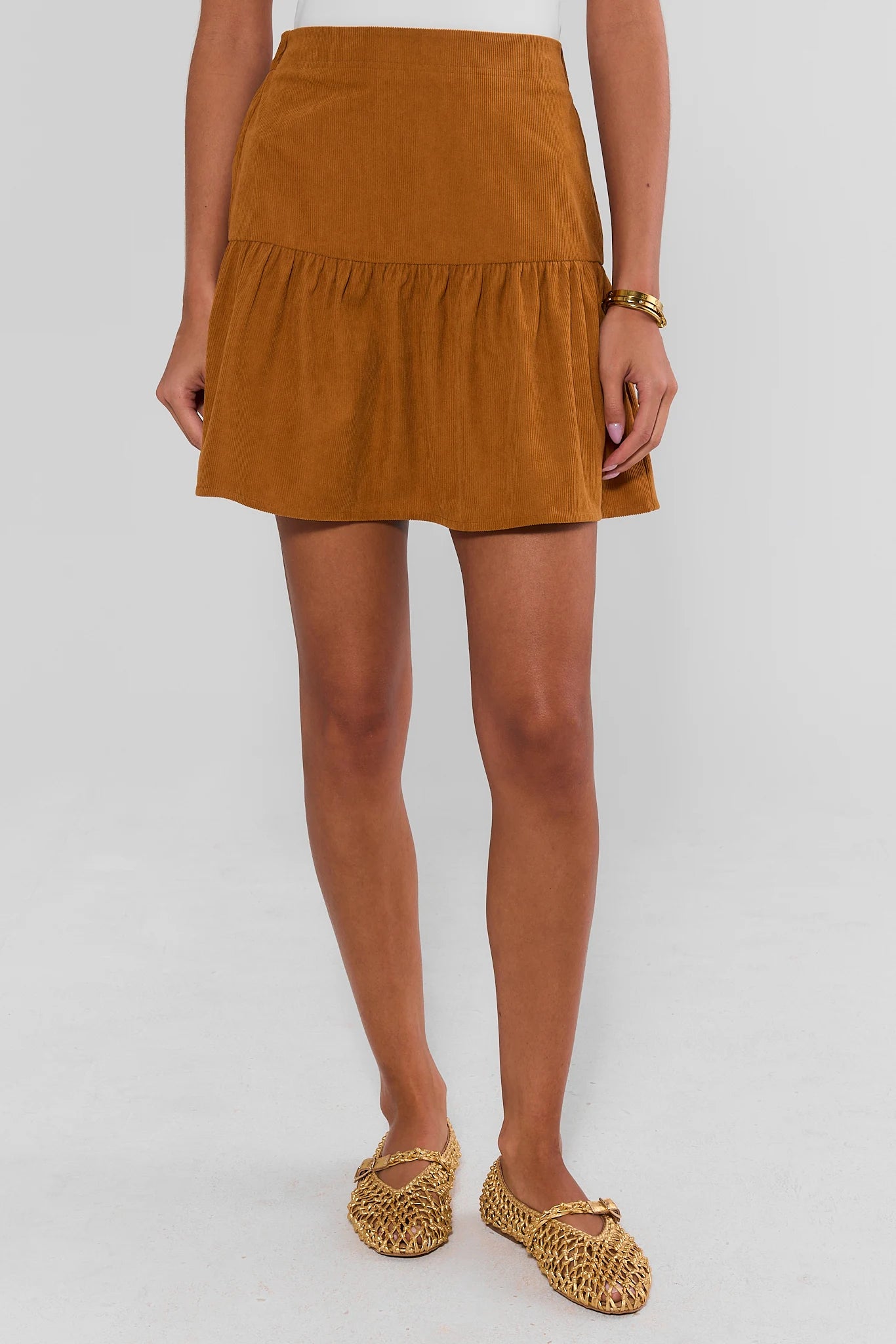 Camel Corduroy Tiered Skirt