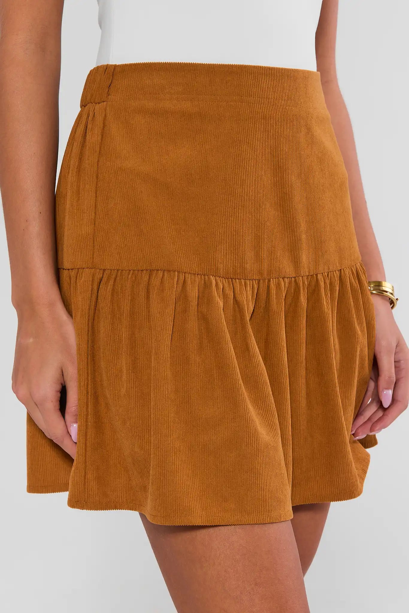 Camel Corduroy Tiered Skirt