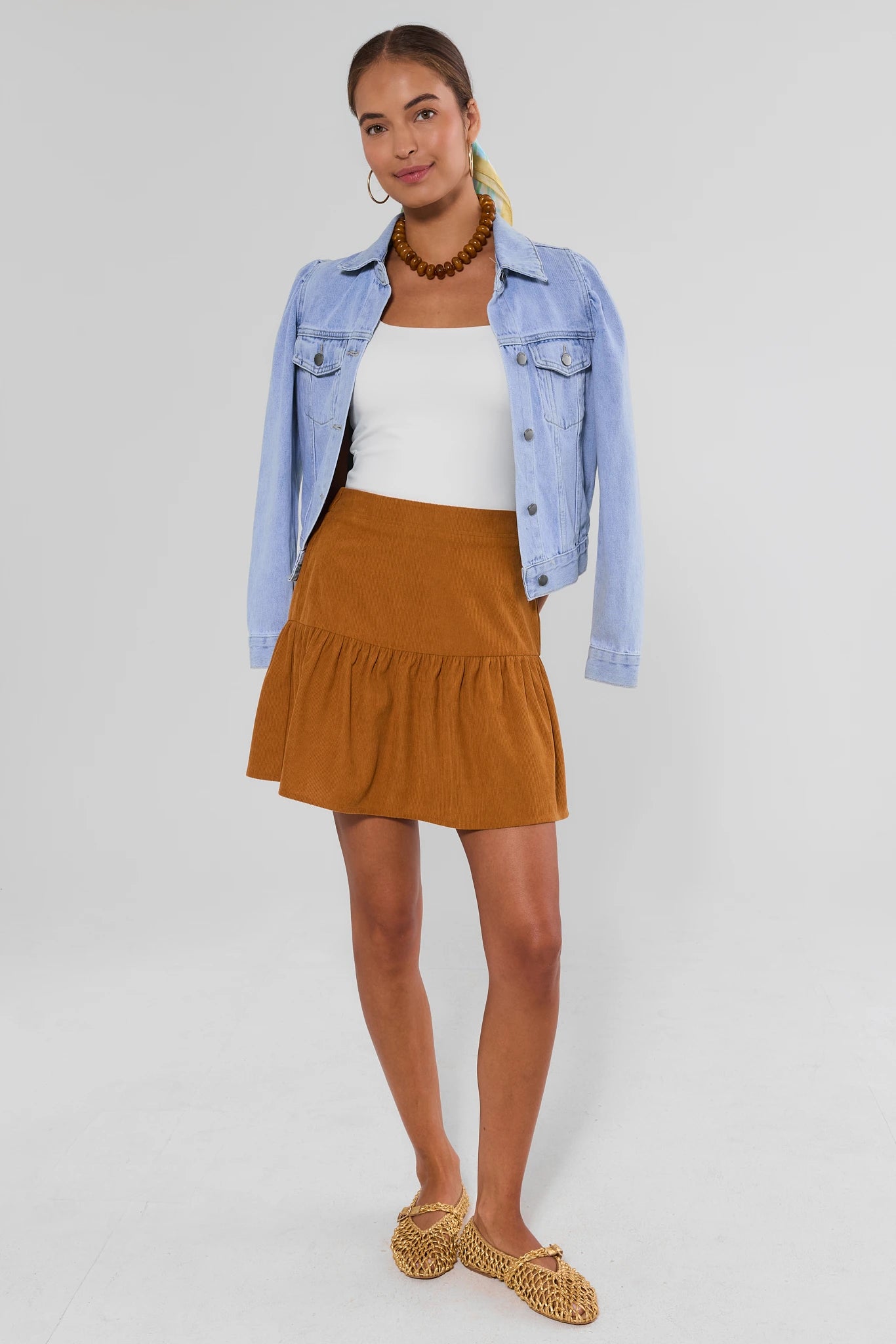 Camel Corduroy Tiered Skirt