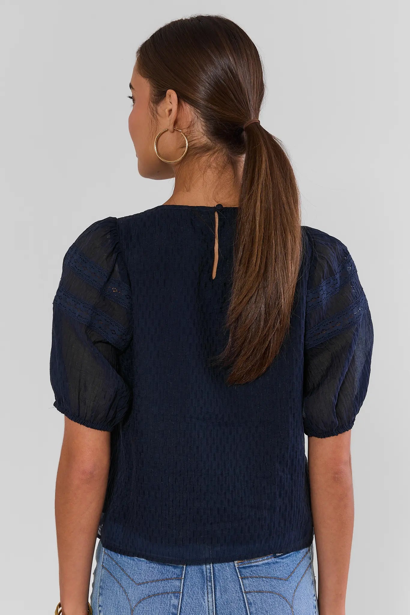 Navy Embroidered Detail Top