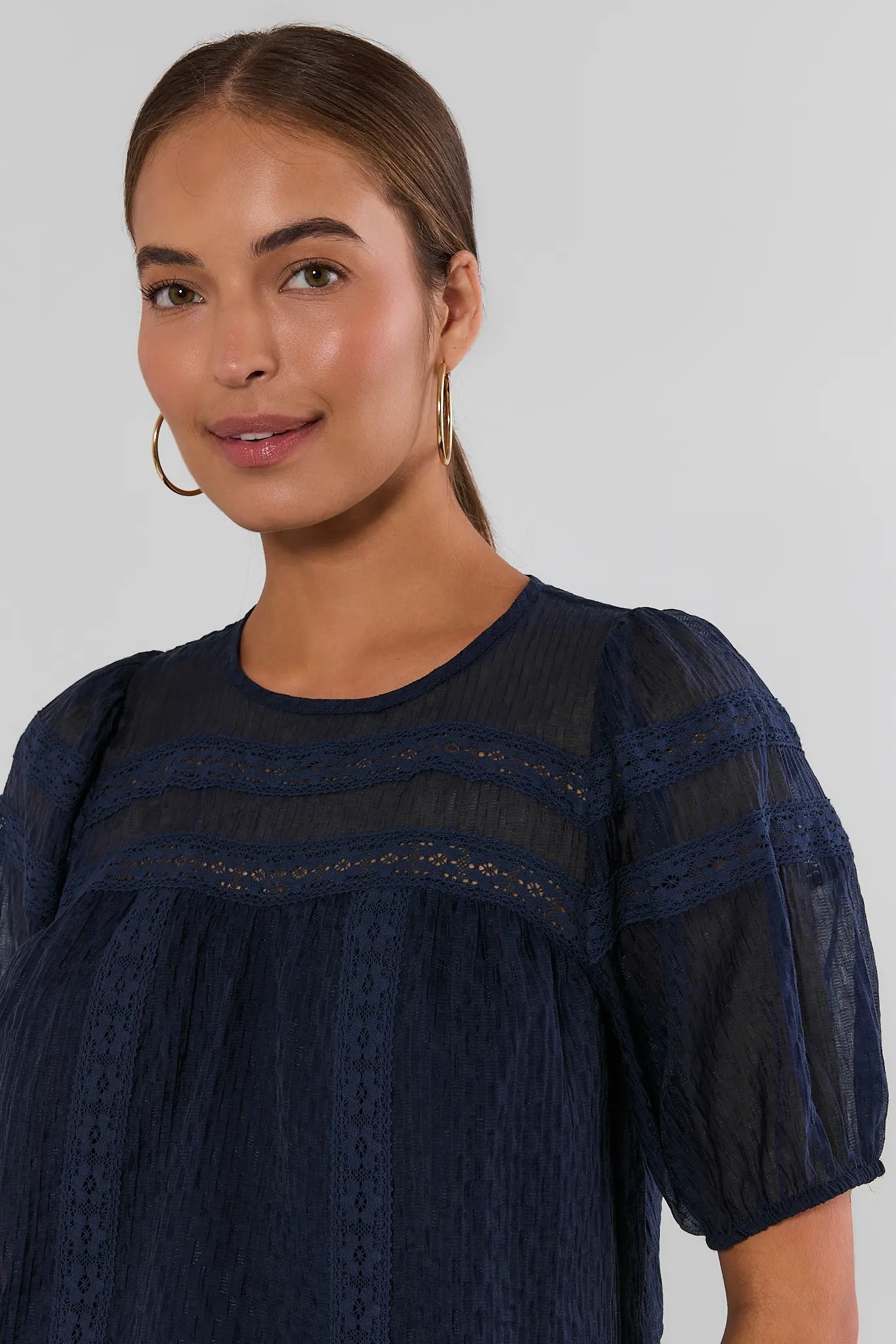 Navy Embroidered Detail Top