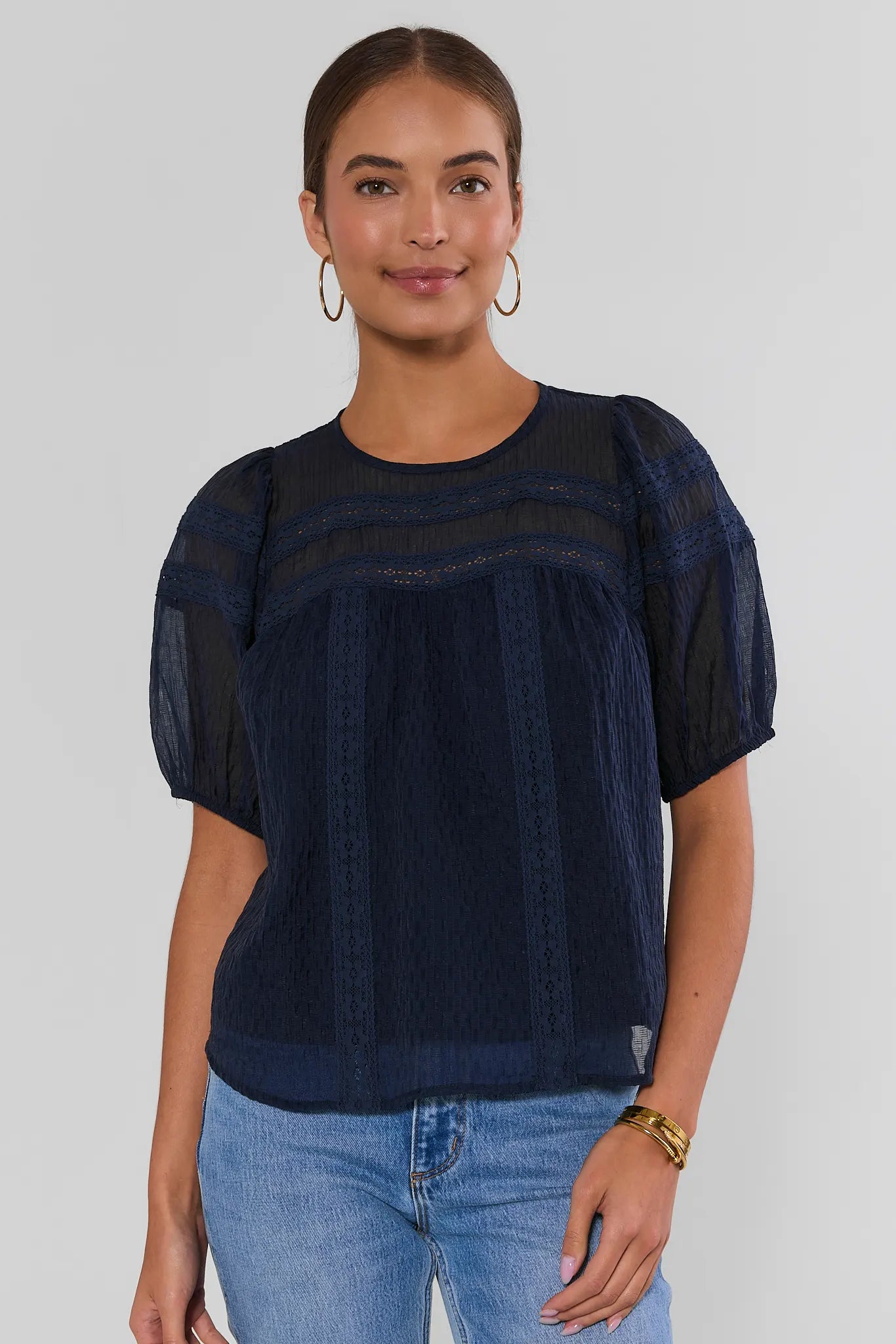 Navy Embroidered Detail Top