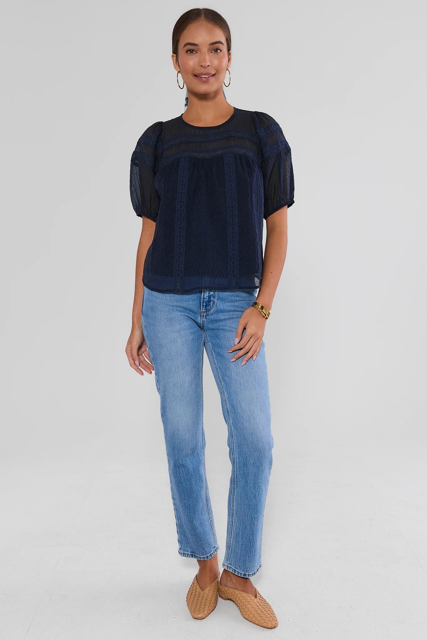 Navy Embroidered Detail Top