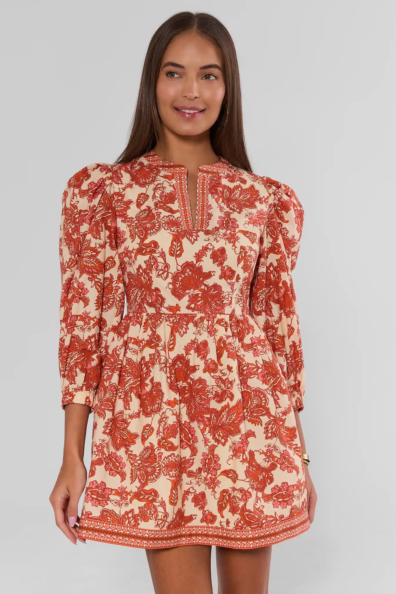 Melanie Orange Floral Short Dress