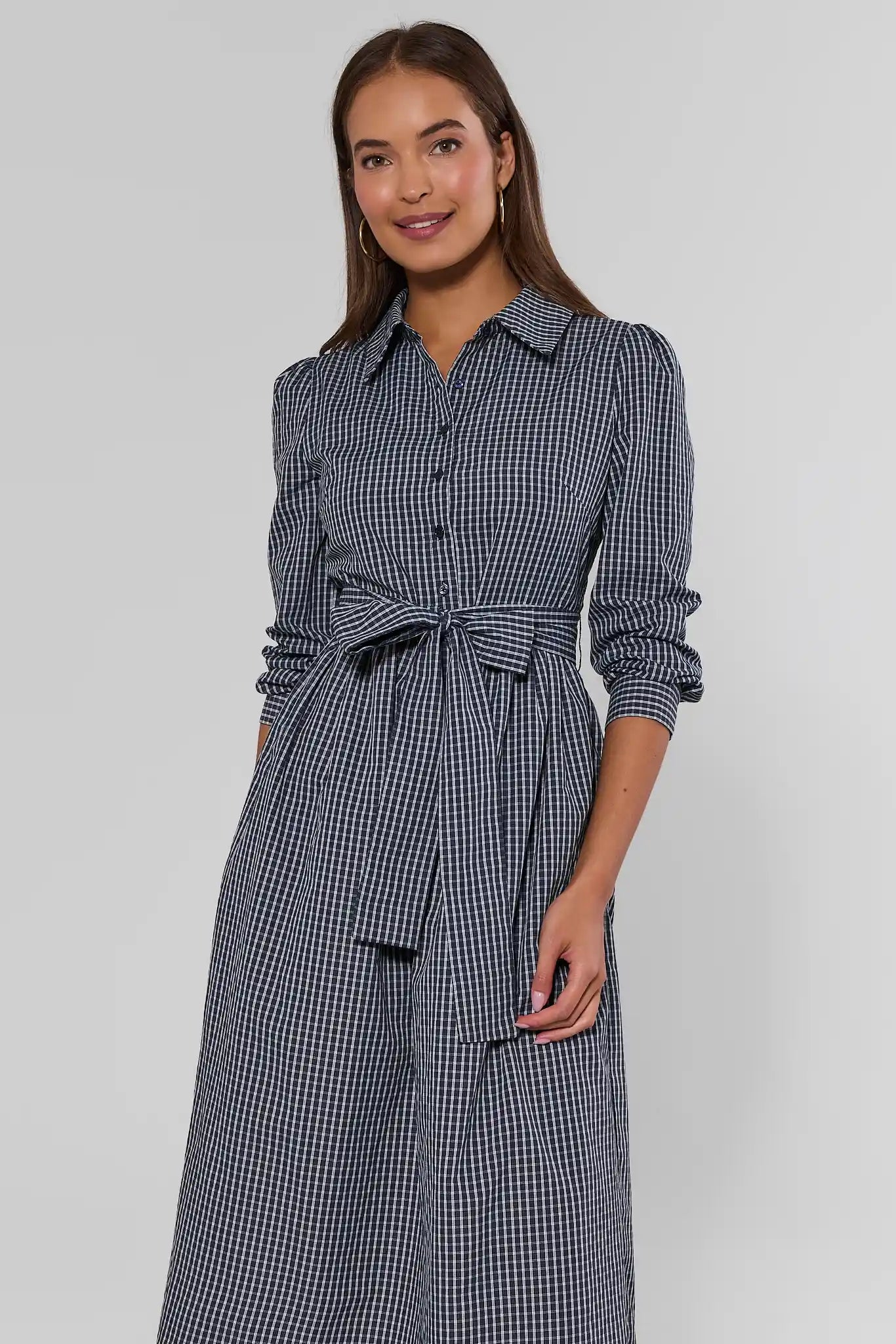 Navy Gingham Button Up Maxi Dress