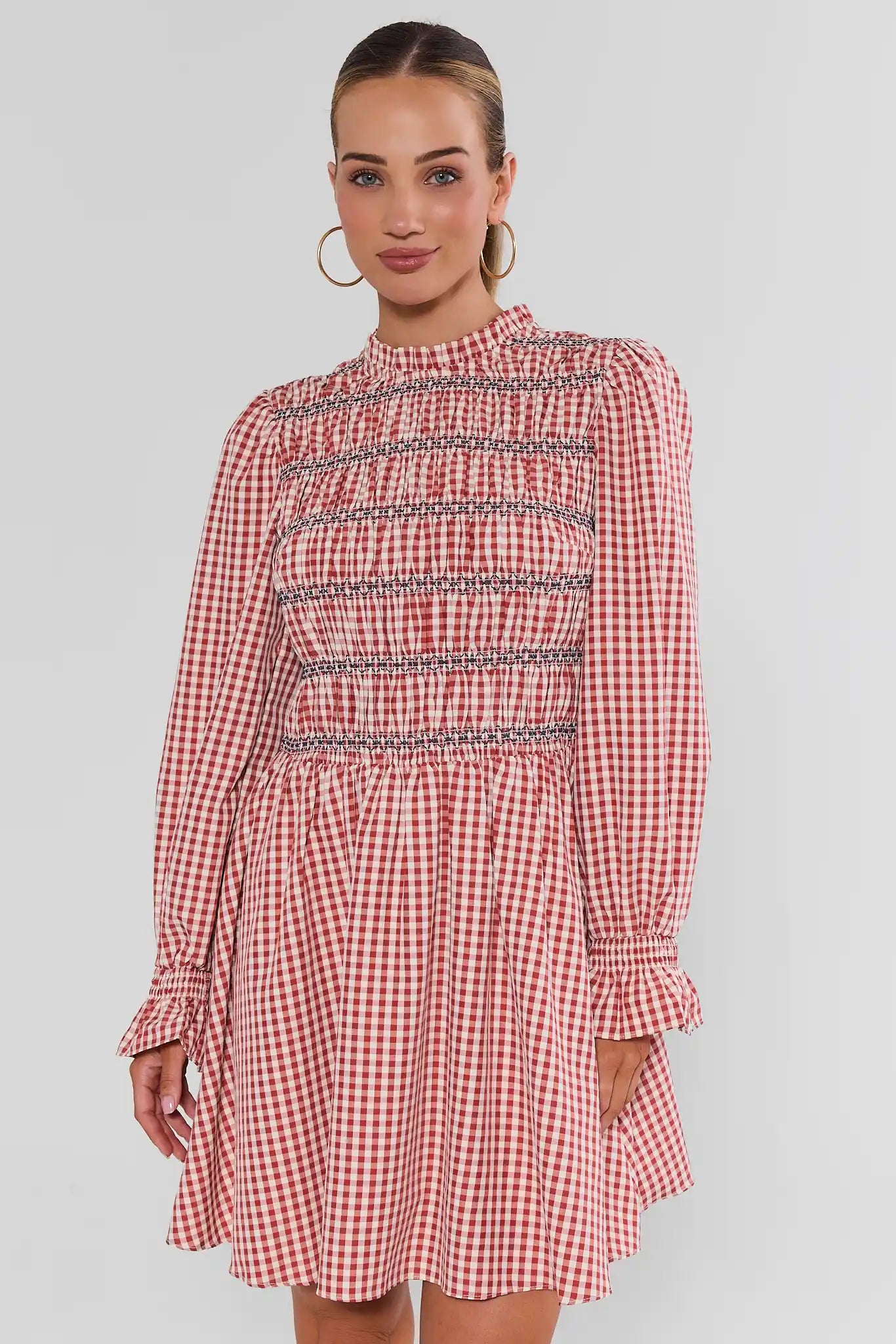 Francine Red Gingham Smocked Short Dress