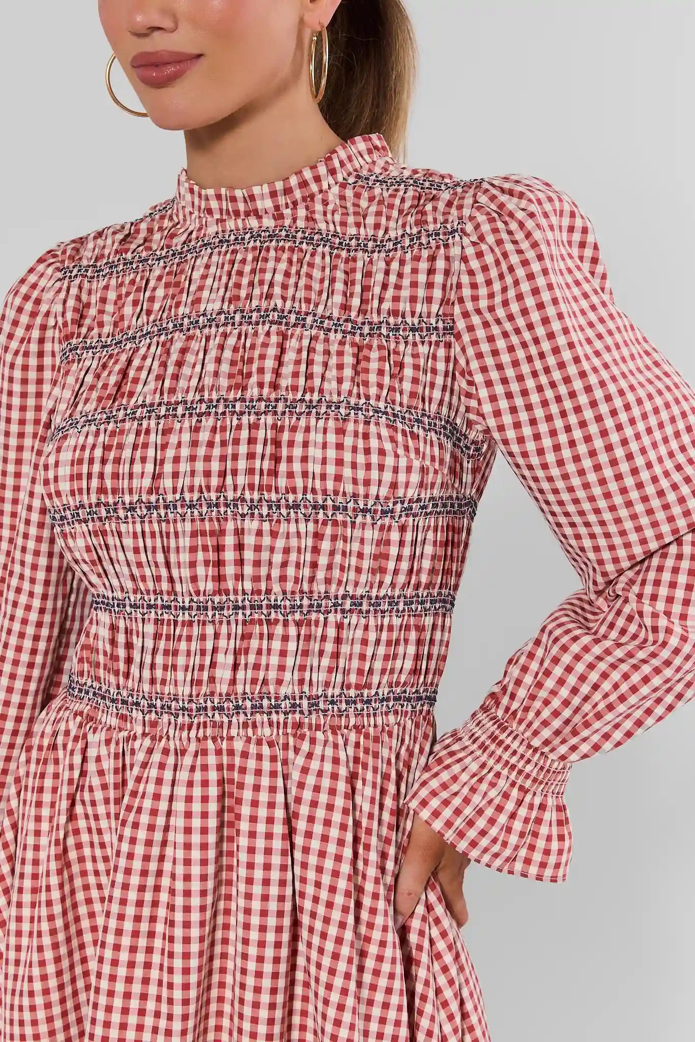 Francine Red Gingham Smocked Short Dress