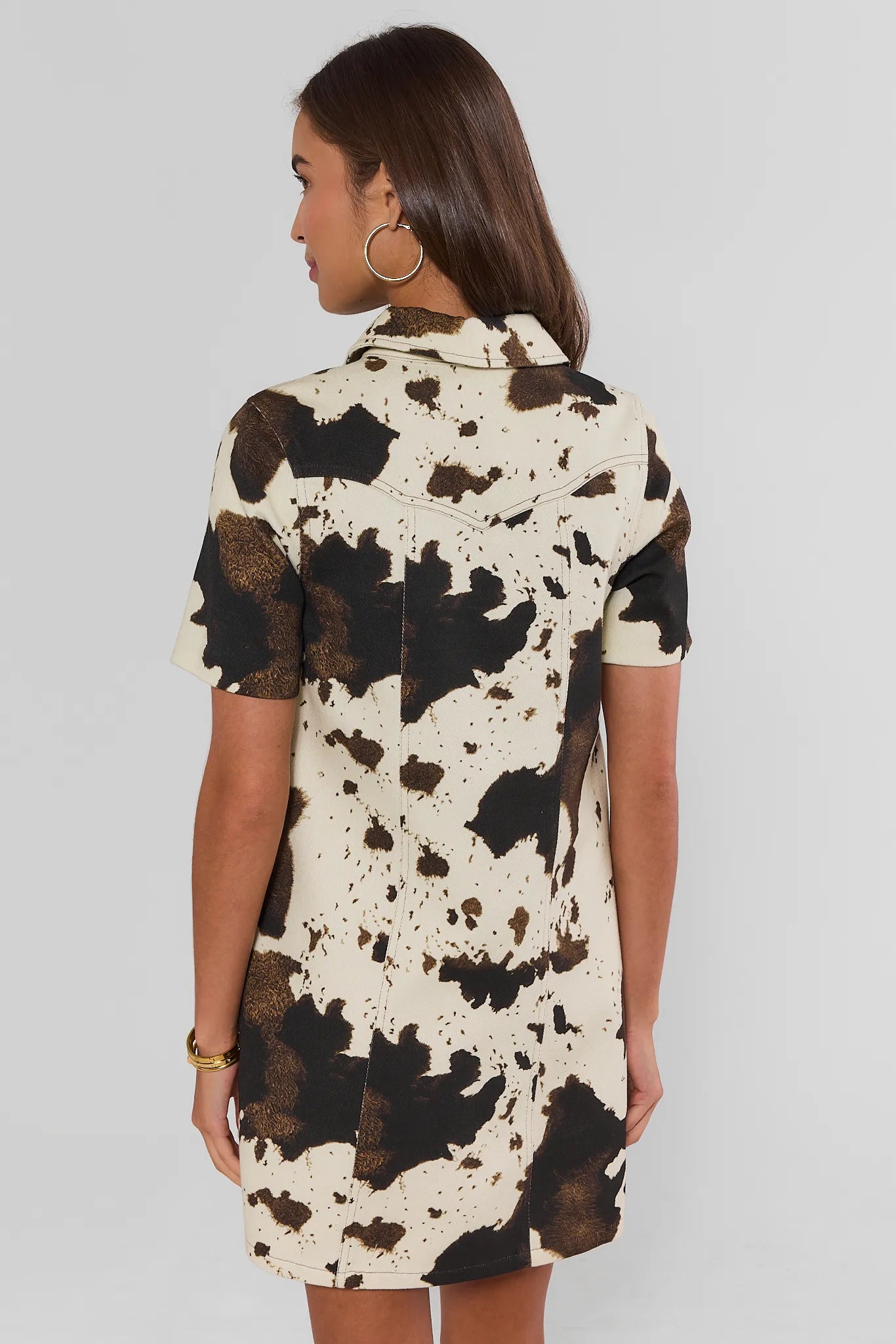 Ivory Cow Print Collared Short Dress