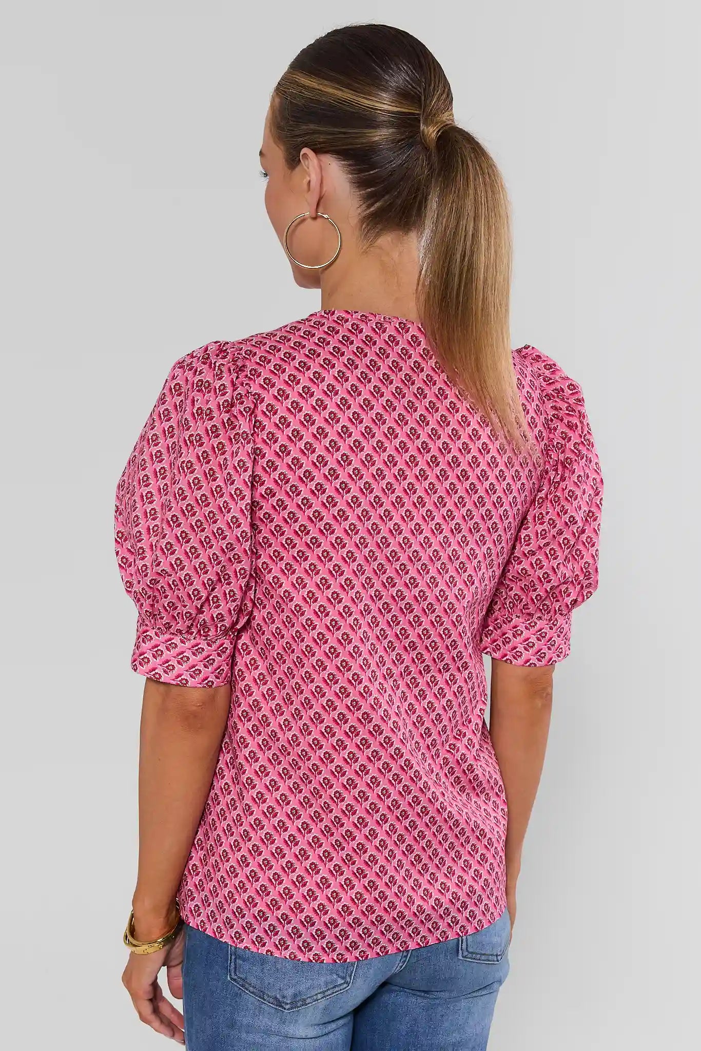 Pink Printed Button Up Top