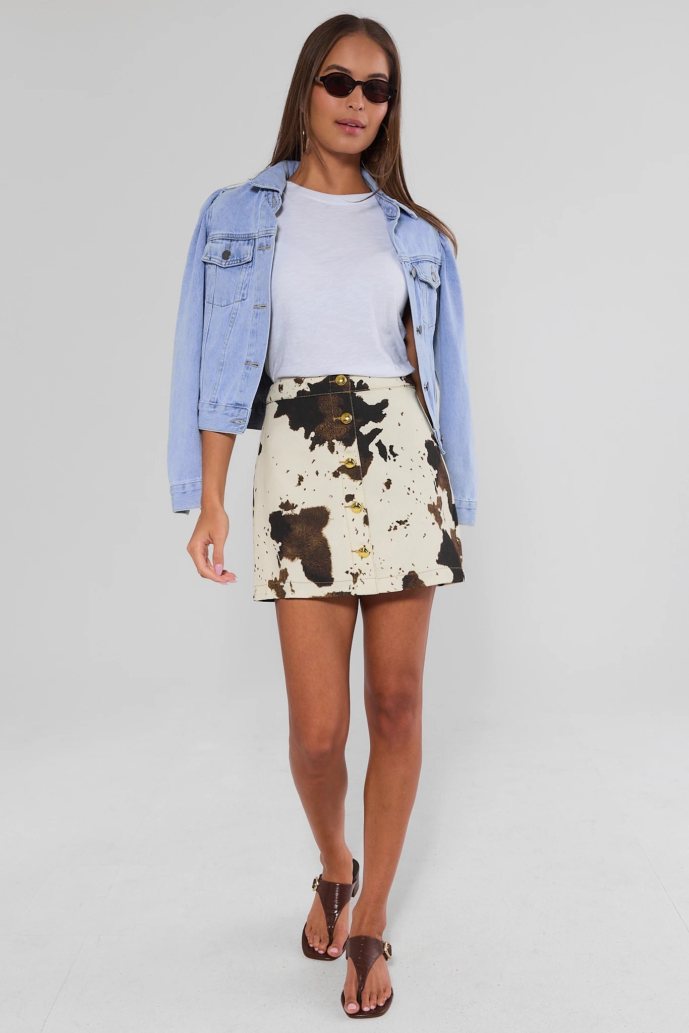 Ivory Cow Print Skirt