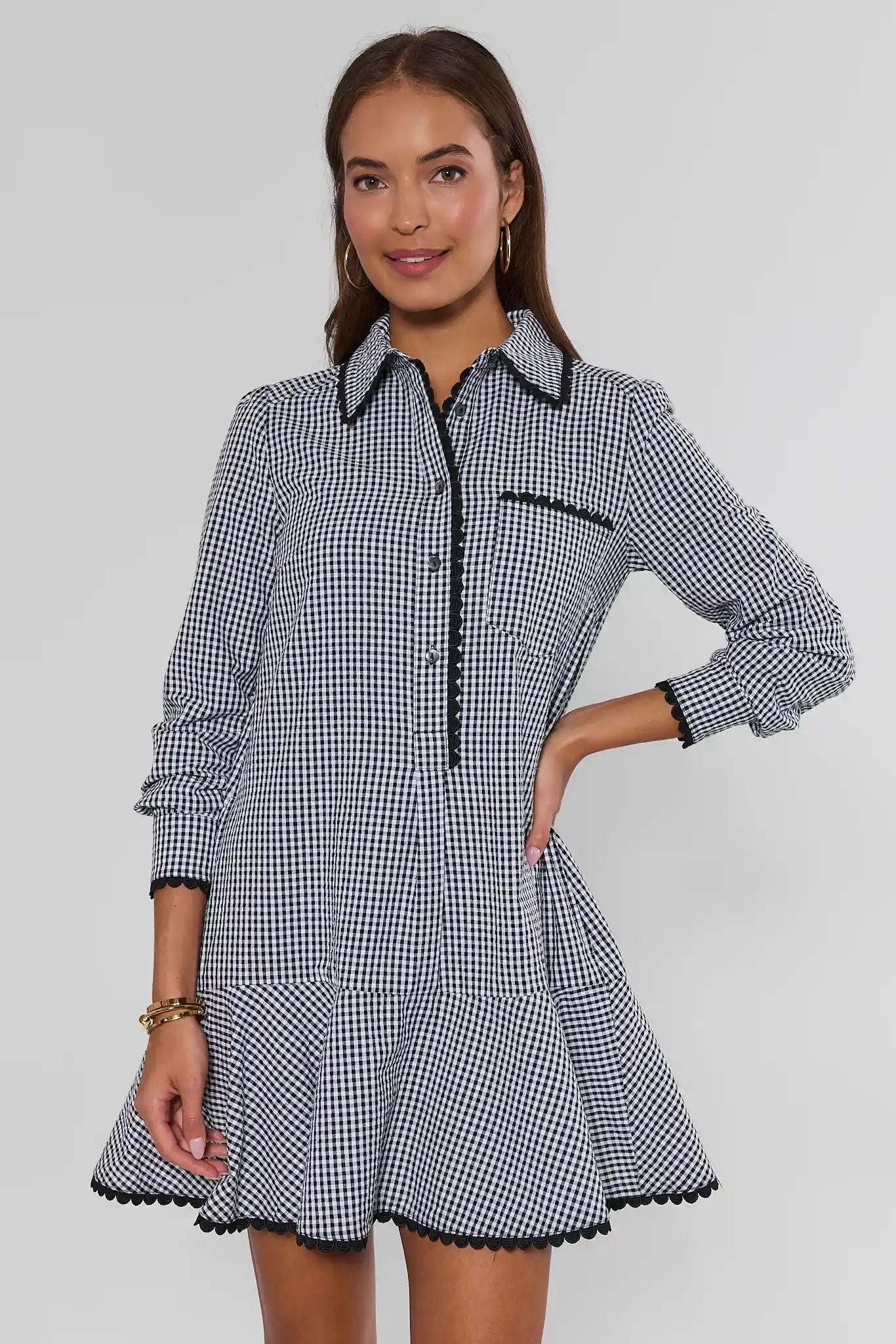 Meagan Black Gingham Drop Waist Dress